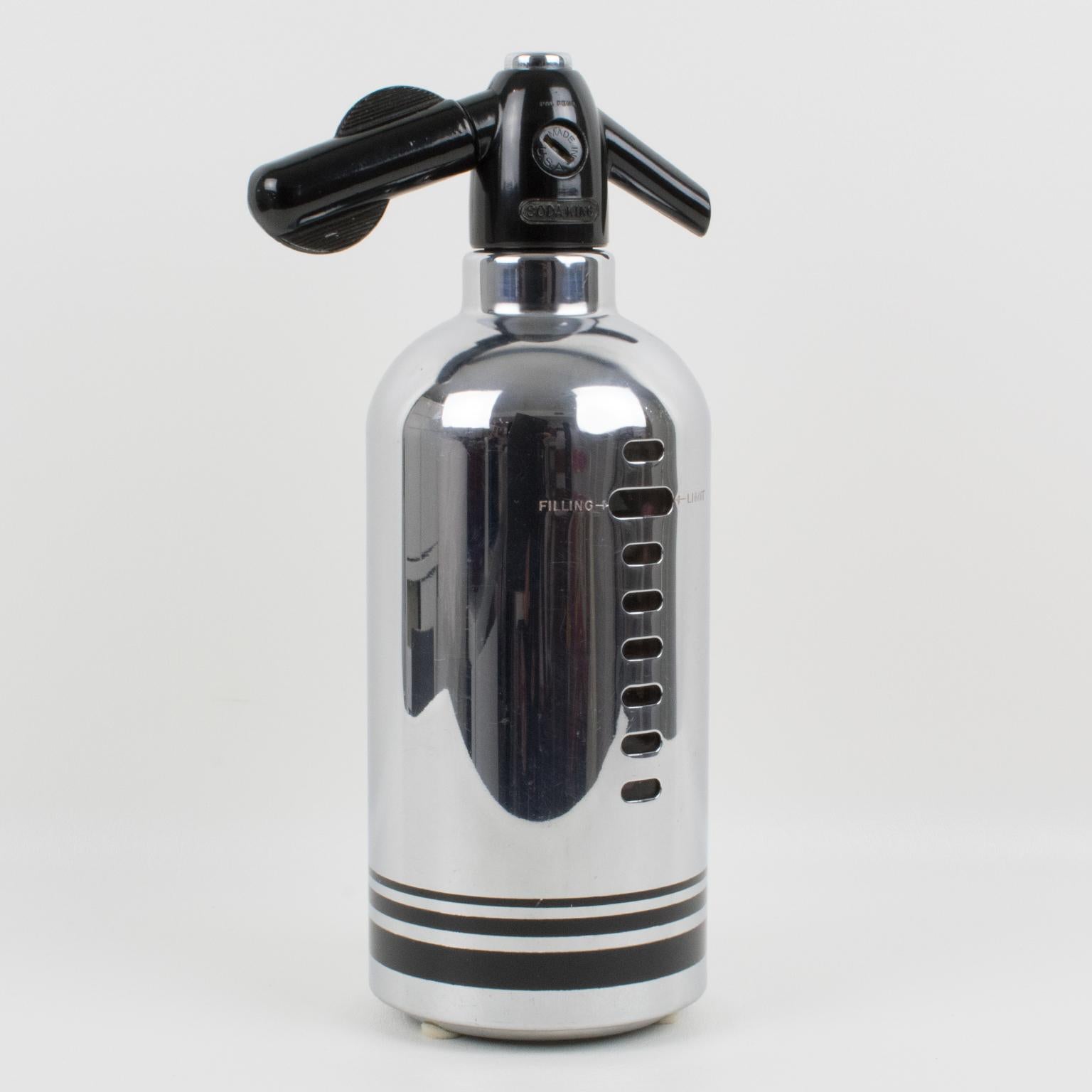 Mid-Century moderno American Soda King Co. Bottiglia per acqua seltz a sifone in cromo e vetro, anni '50 in vendita