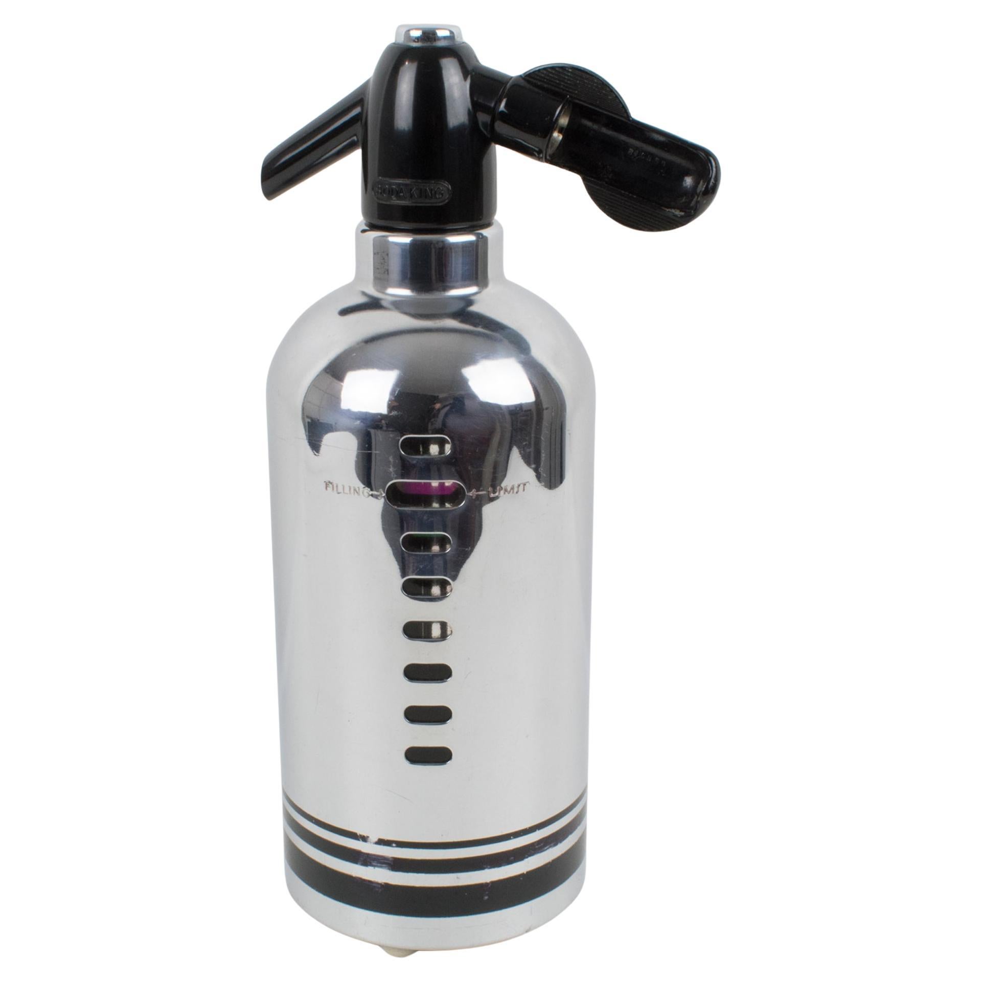 American Soda King Co. Chrome and Glass Siphon Seltzer Water Bottle, 1950s For Sale