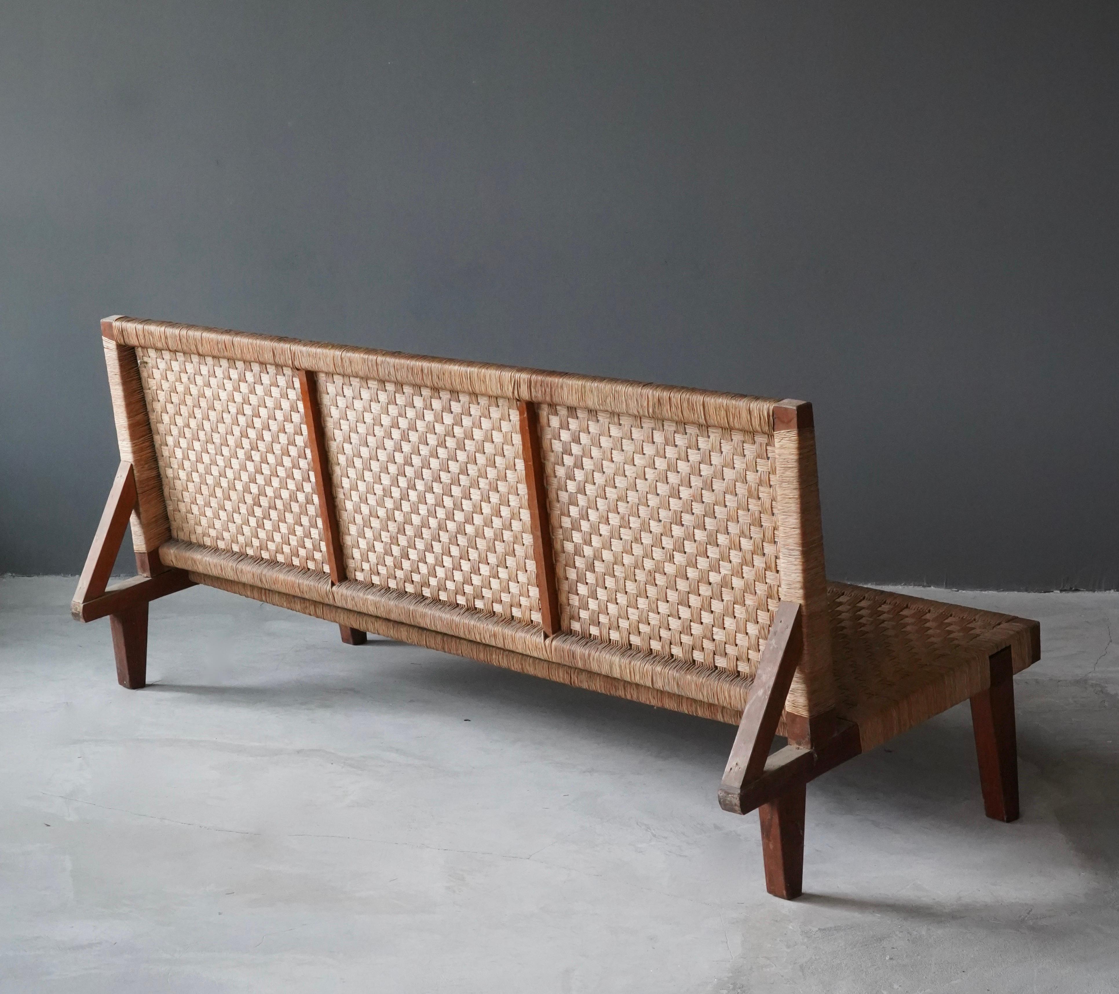 rattan bench with back