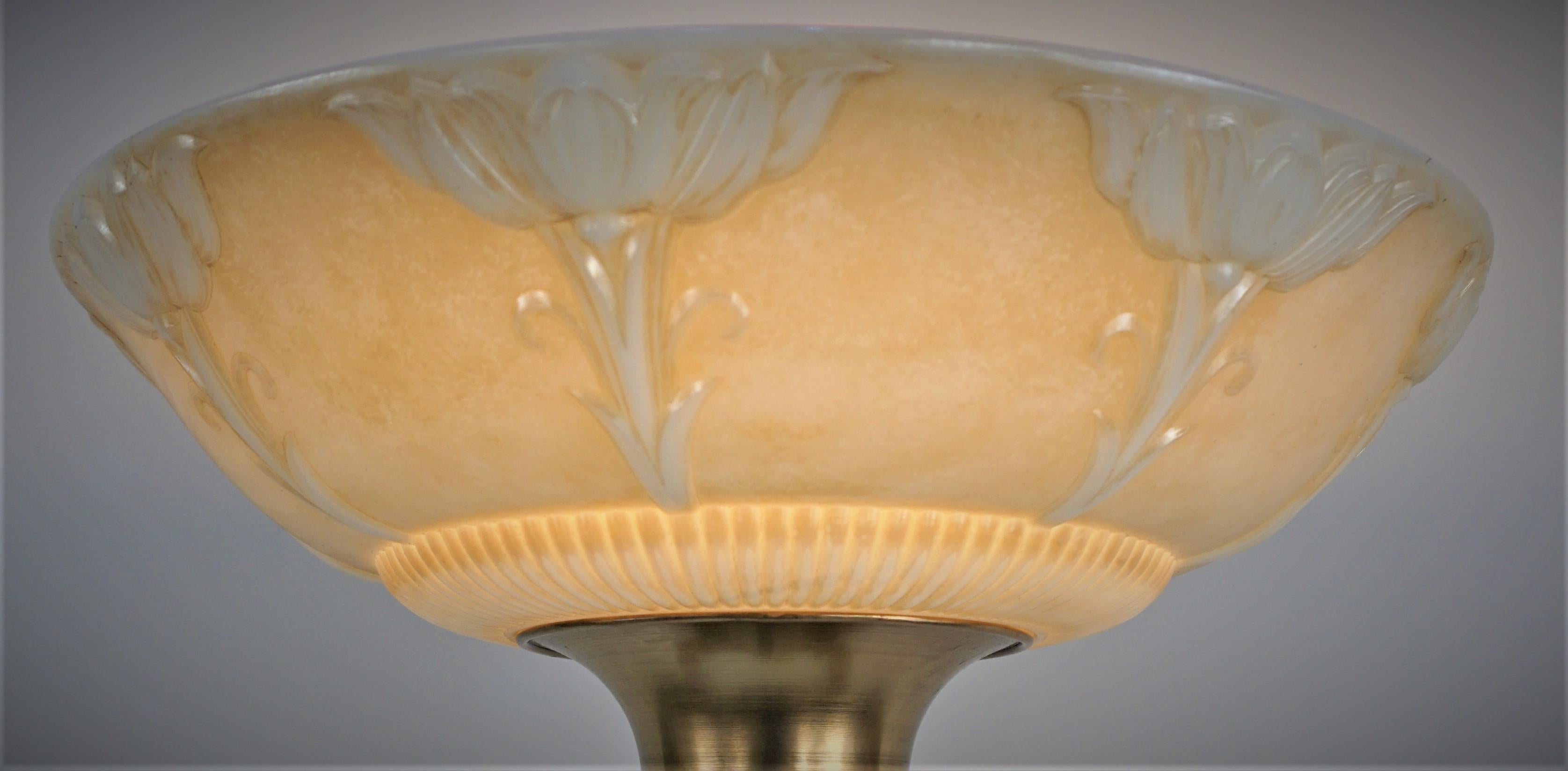 American Solid Brass Art Deco Torchiere Floor Lamp In Good Condition In Fairfax, VA