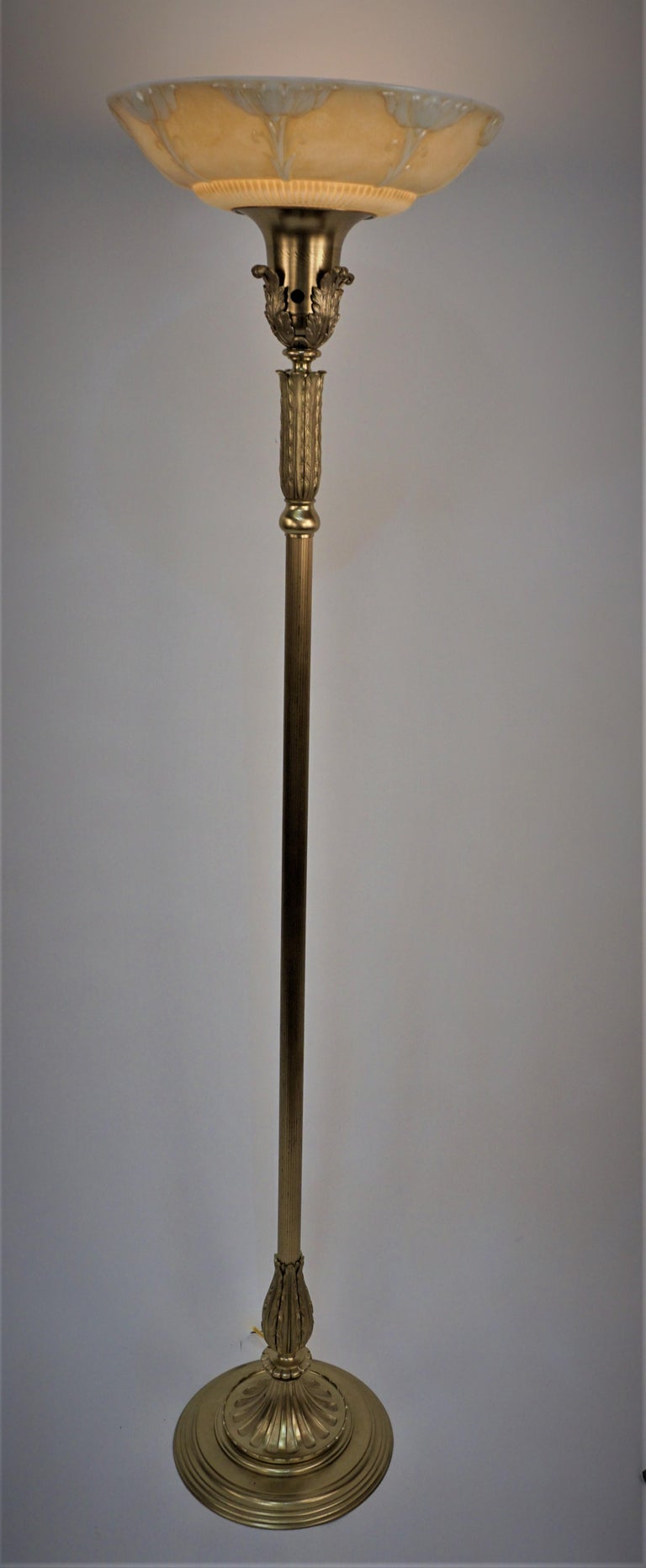 American Solid Brass Art Deco Torchiere Floor Lamp For Sale at 1stDibs
