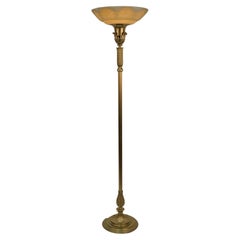 American Solid Brass Art Deco Torchiere Floor Lamp