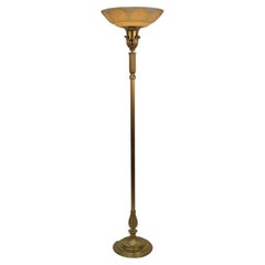 American Solid Brass Art Deco Torchiere Floor Lamp