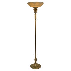 Antique American Solid Brass Art Deco Torchiere Floor Lamp