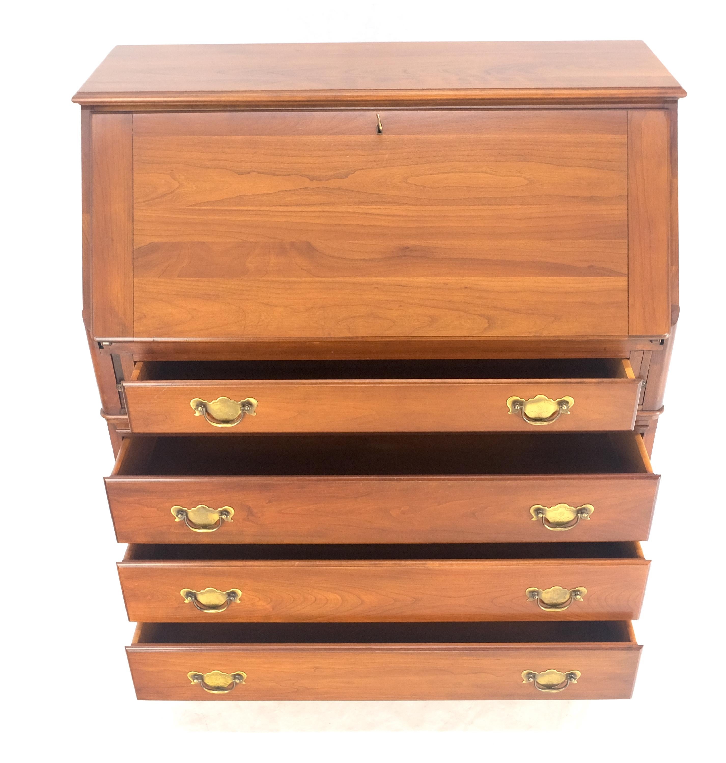 American Solid Cherry 4 Drawers Drop Front Secretary Desk Solid Brass Pulls MINT For Sale 5