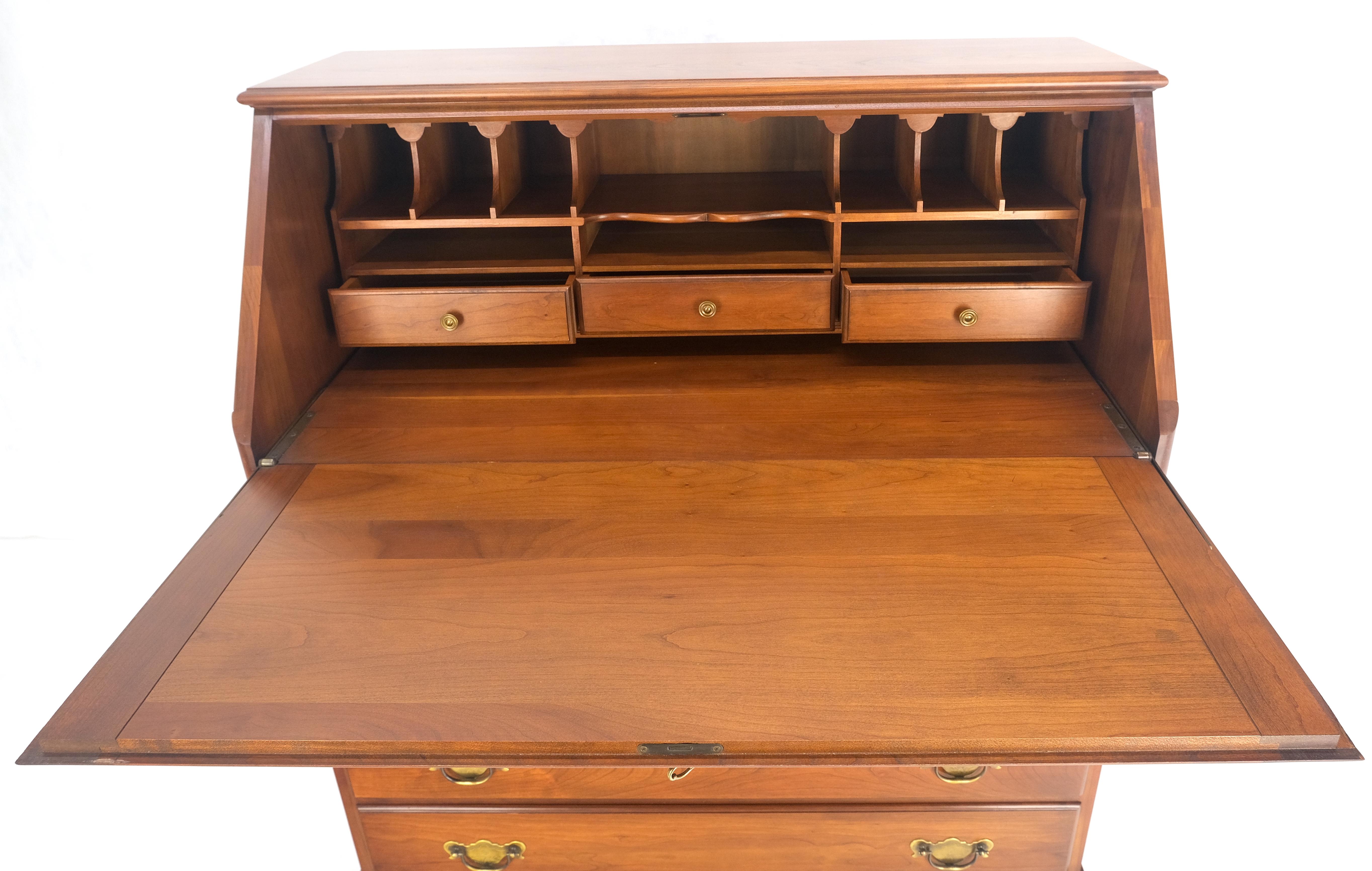 American Solid Cherry 4 Drawers Drop Front Secretary Desk Solid Brass Pulls MINT For Sale 6