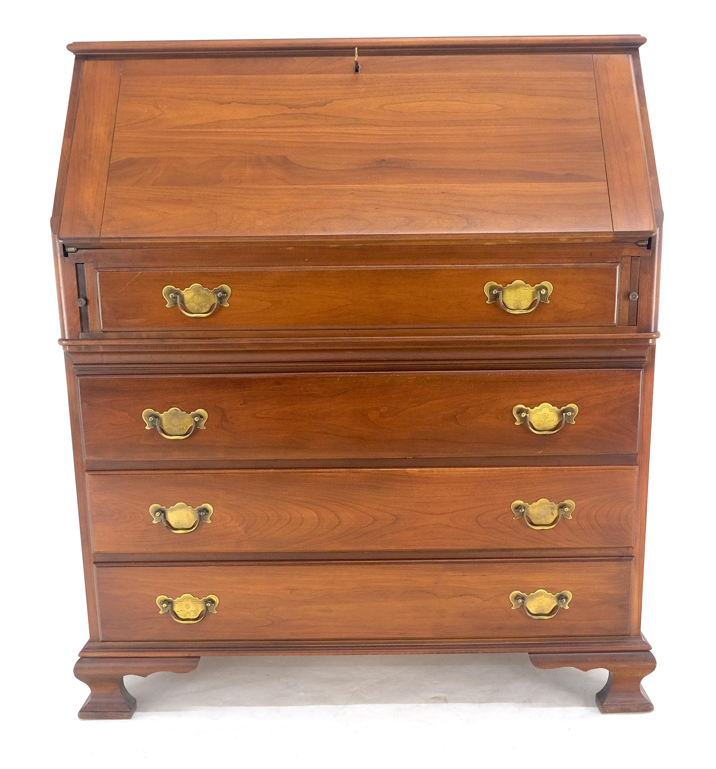 American Solid Cherry 4 Drawers Drop Front Secretary Desk Solid Brass Pulls MINT For Sale 12