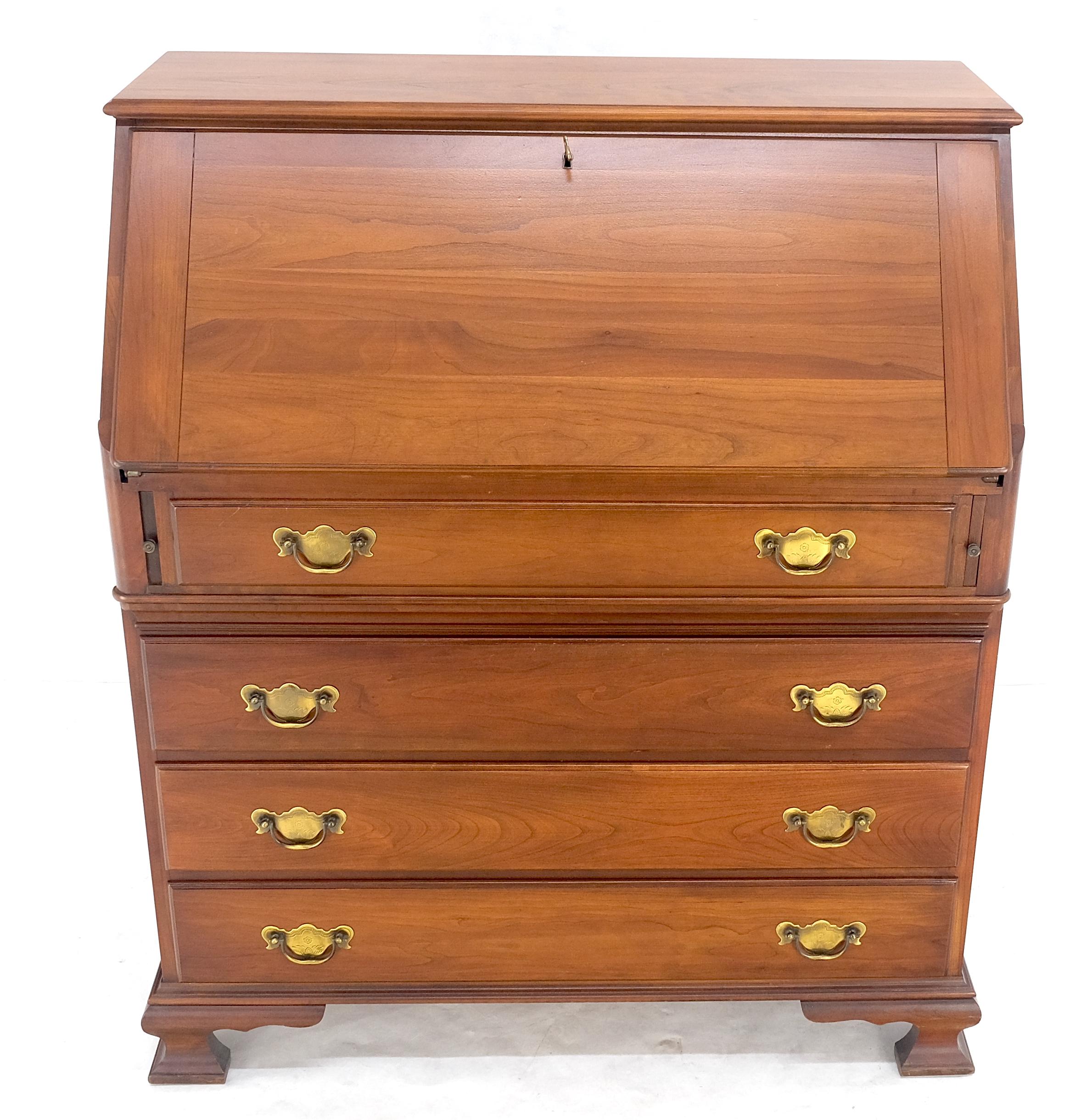 Chippendale Style Bracket Feet American Solid Cherry 4 Drawers Drop Front Secretary Desk Solid Brass Pulls MINT
