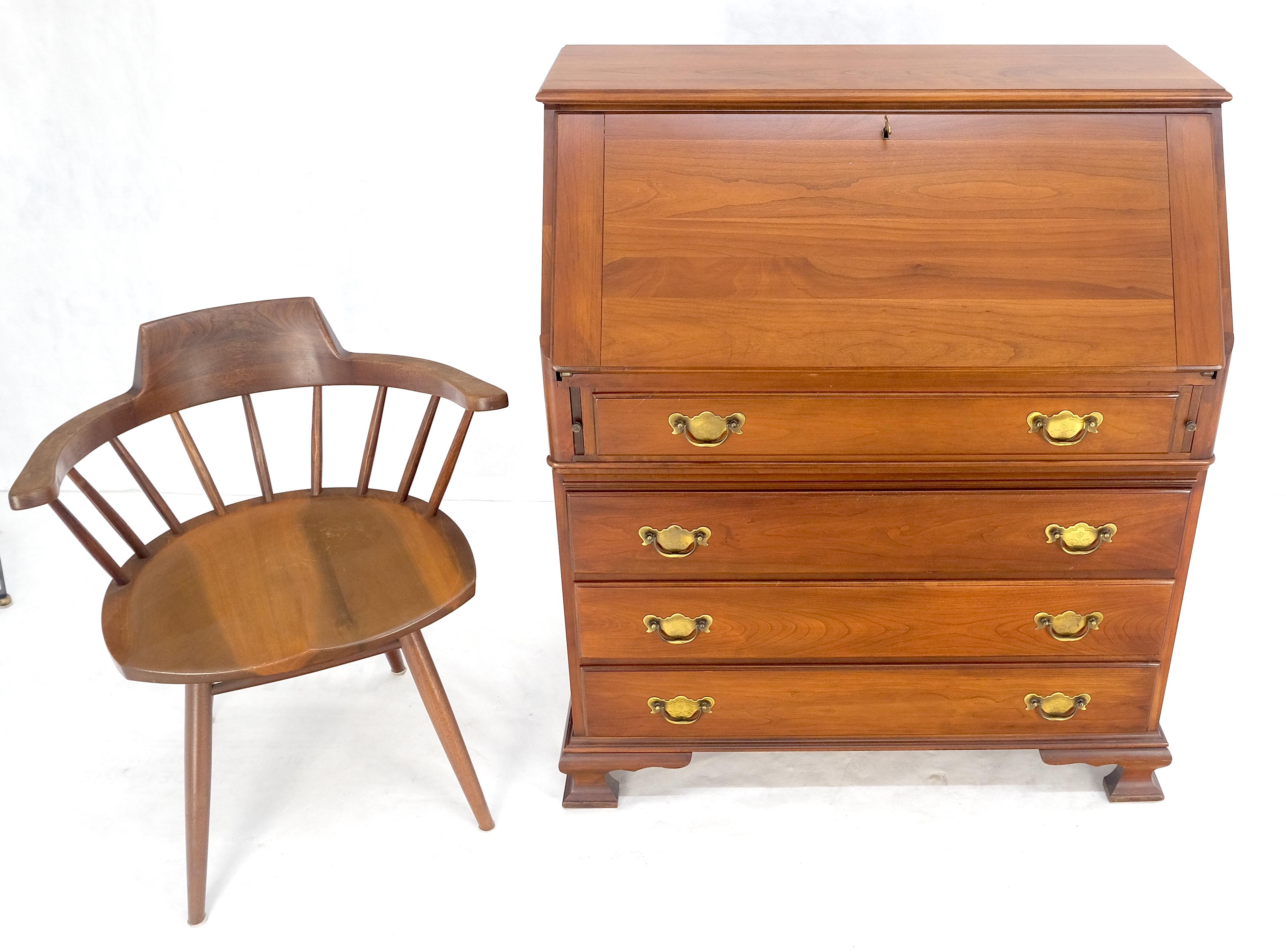Lacquered American Solid Cherry 4 Drawers Drop Front Secretary Desk Solid Brass Pulls MINT For Sale