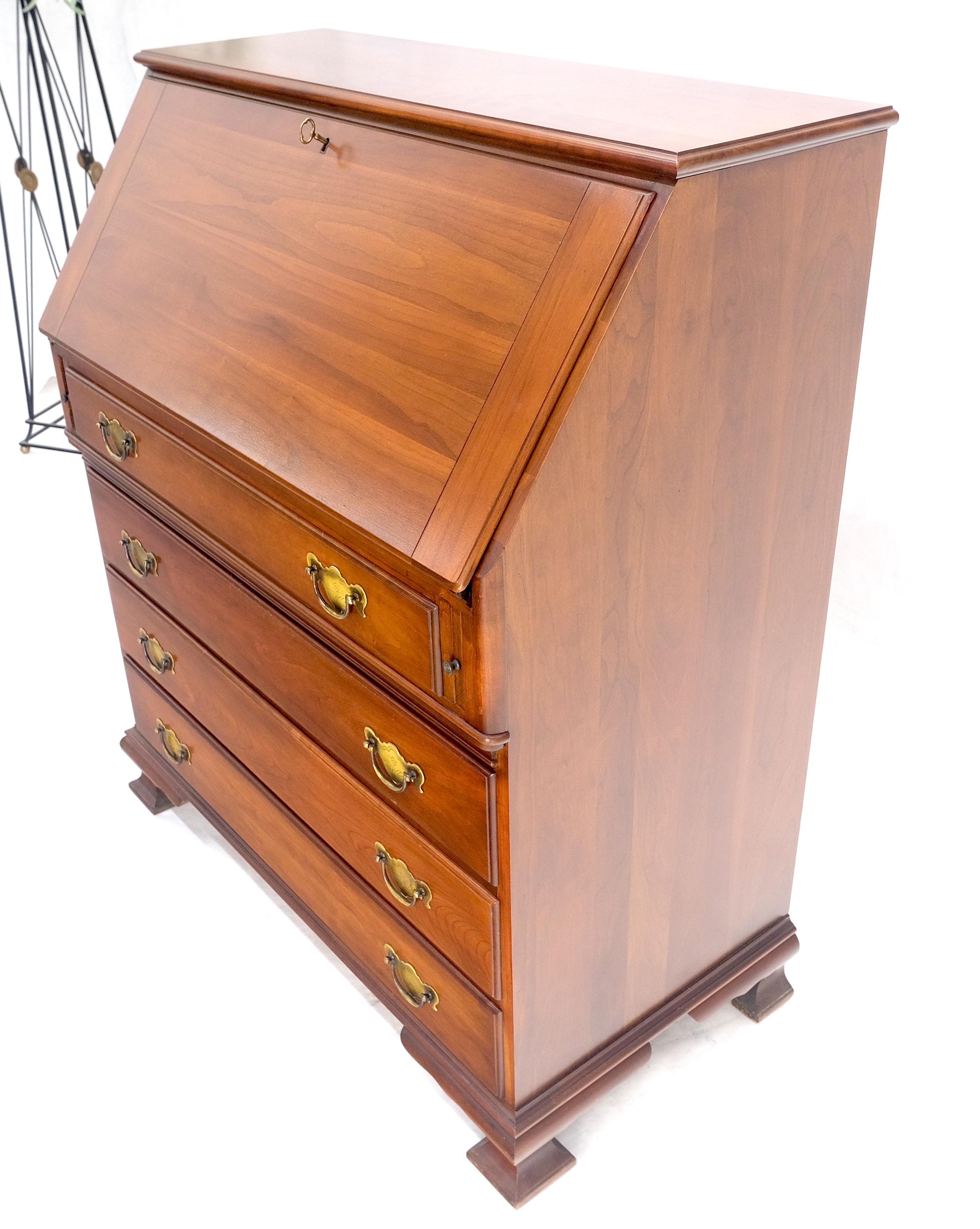 American Solid Cherry 4 Drawers Drop Front Secretary Desk Solid Brass Pulls MINT For Sale 1