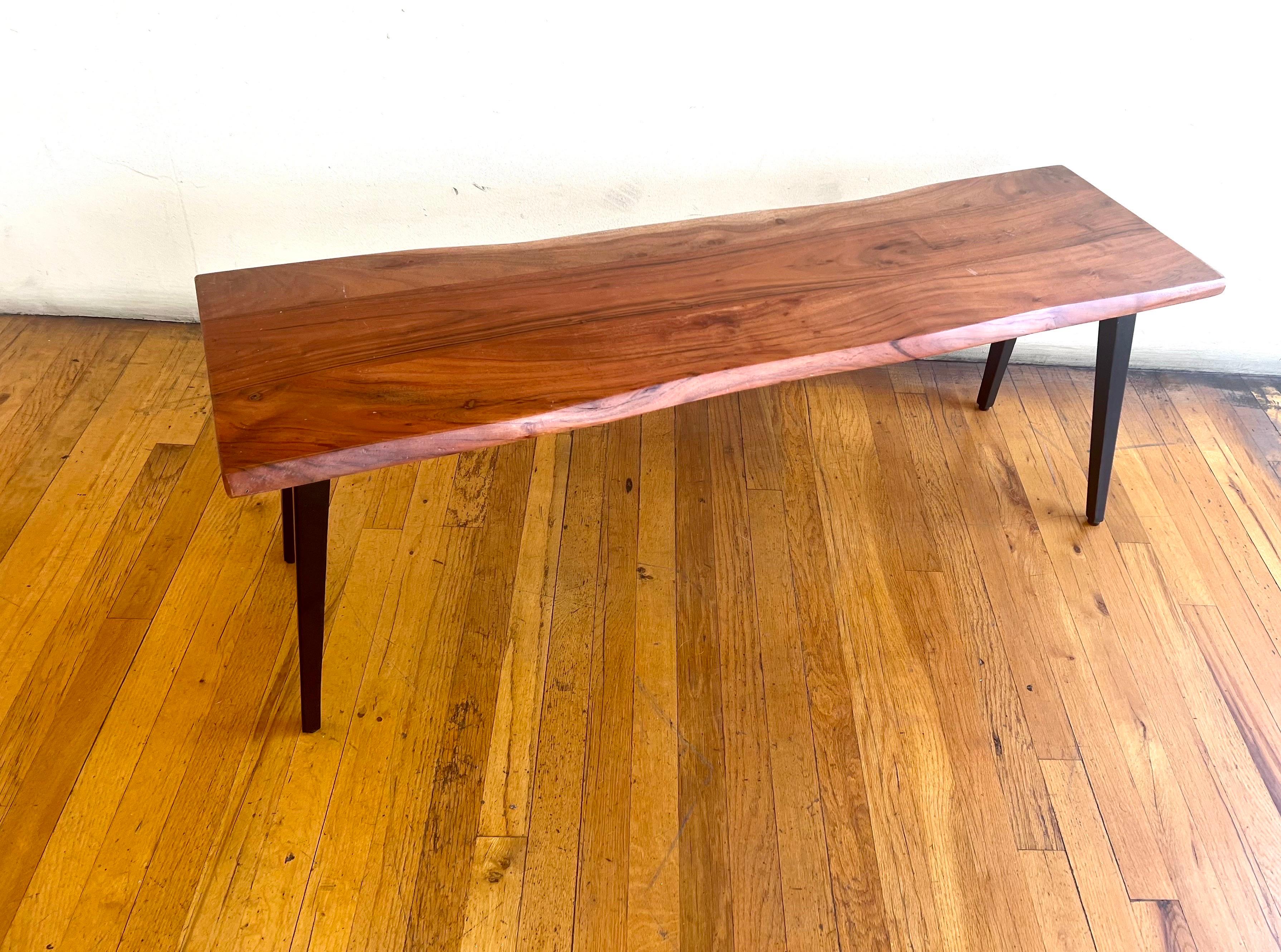 American Solid Mahogany Live Edge Wood Coffee Table Bench  In Good Condition For Sale In San Diego, CA