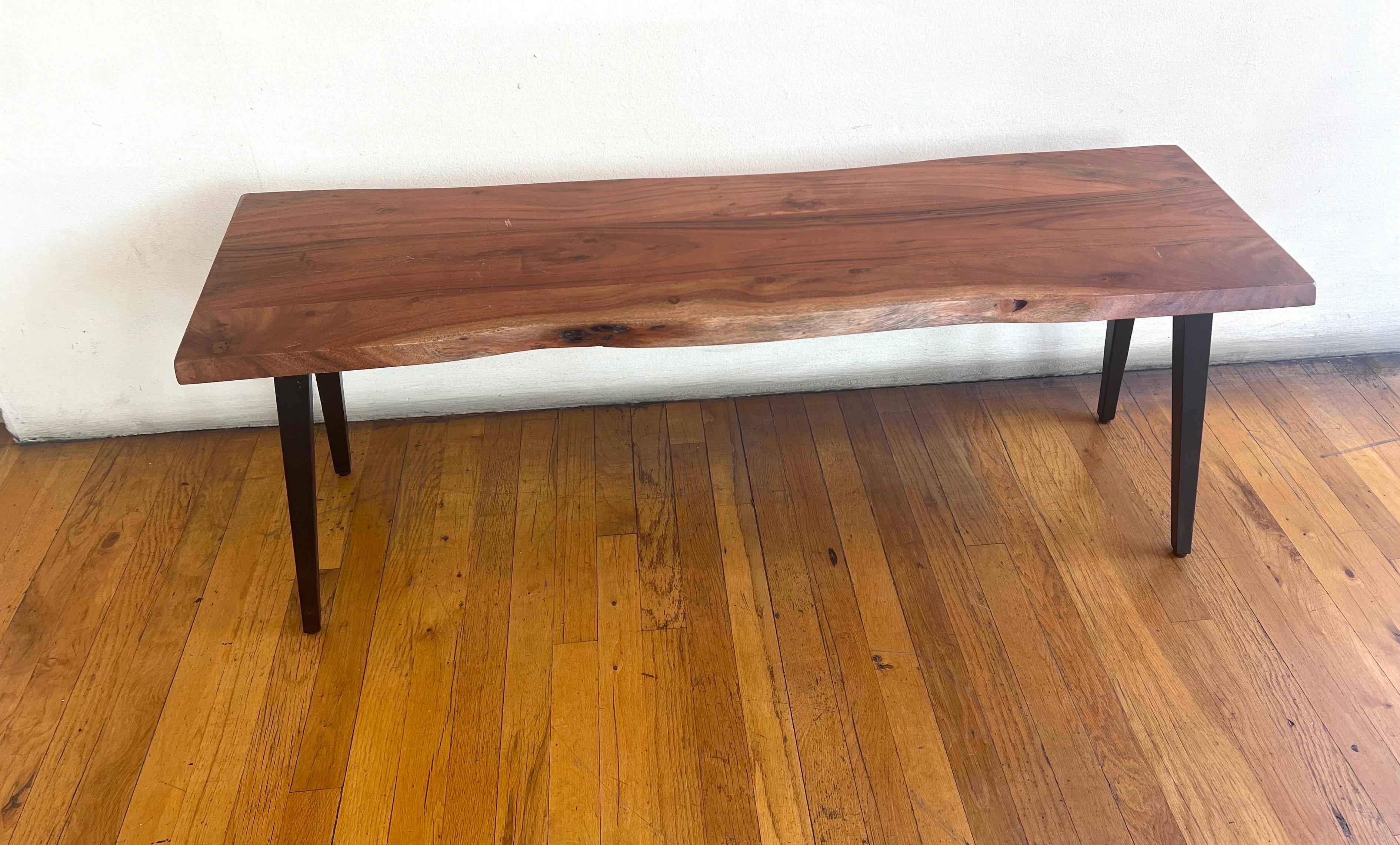 Contemporary American Solid Mahogany Live Edge Wood Coffee Table Bench  For Sale