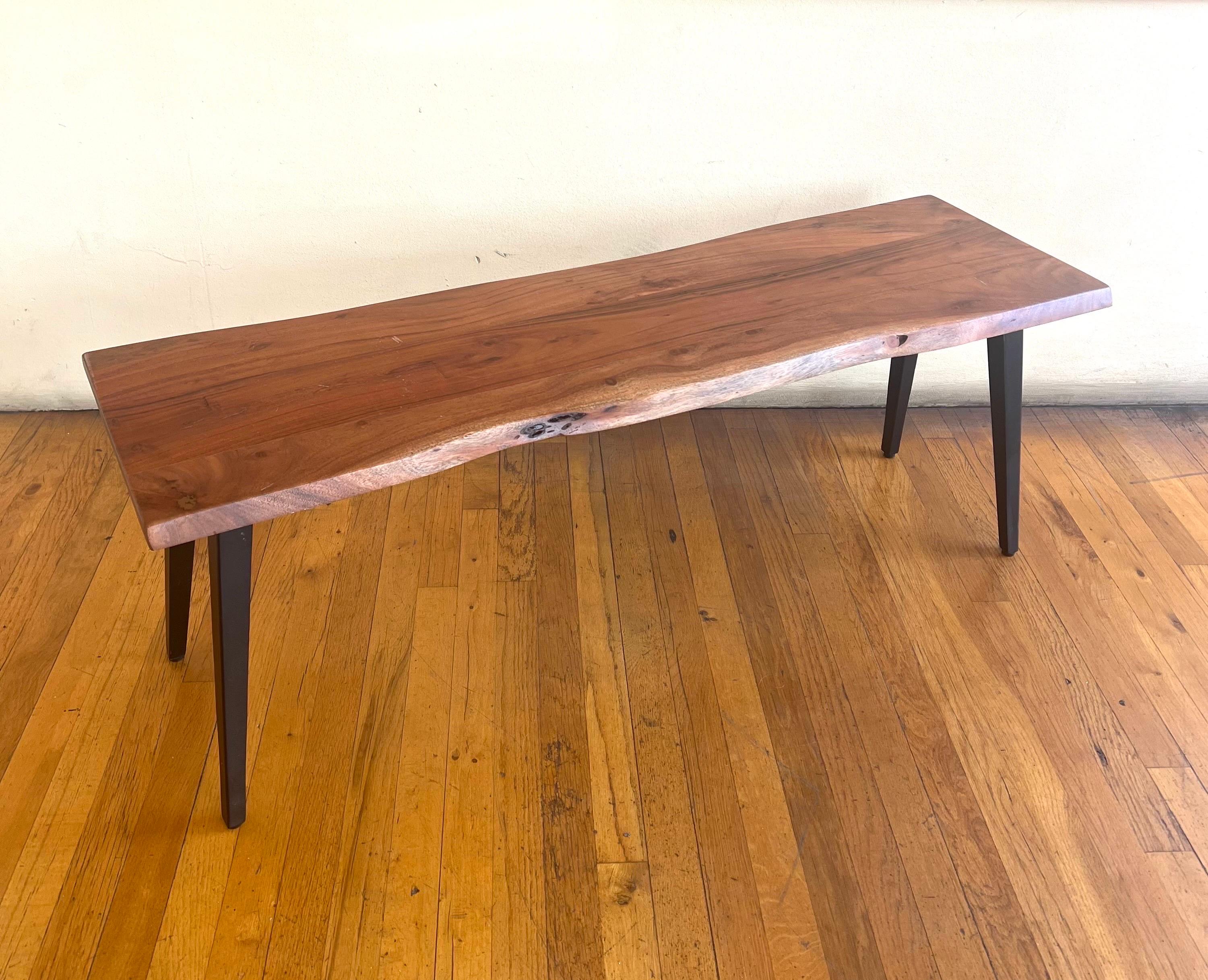 Metal American Solid Mahogany Live Edge Wood Coffee Table Bench  For Sale