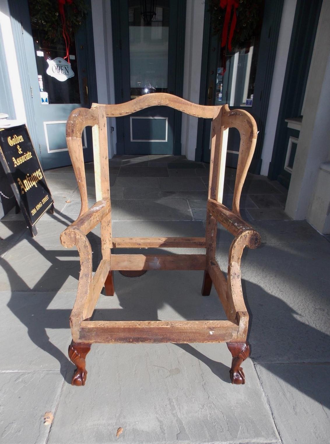 American Southern Chippendale Mahogany Upholstered Wing Back Chair, Circa 1840 For Sale 6
