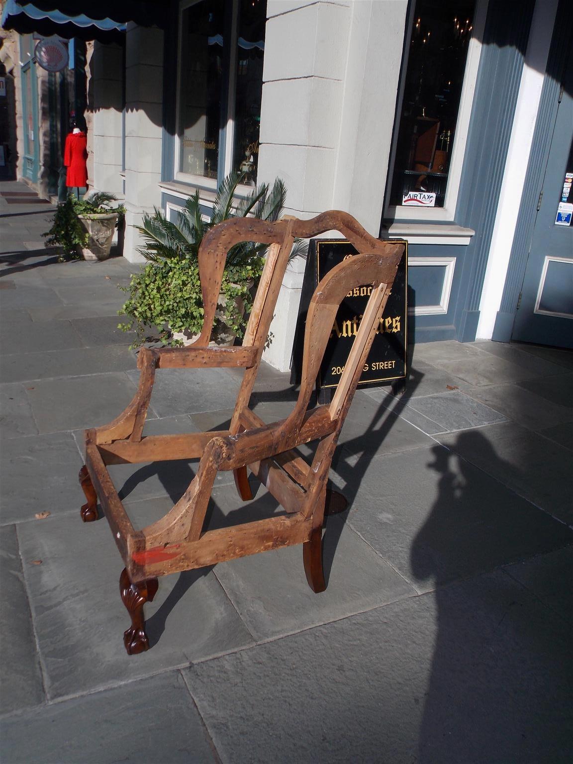 American Southern Chippendale Mahogany Upholstered Wing Back Chair, Circa 1840 For Sale 7