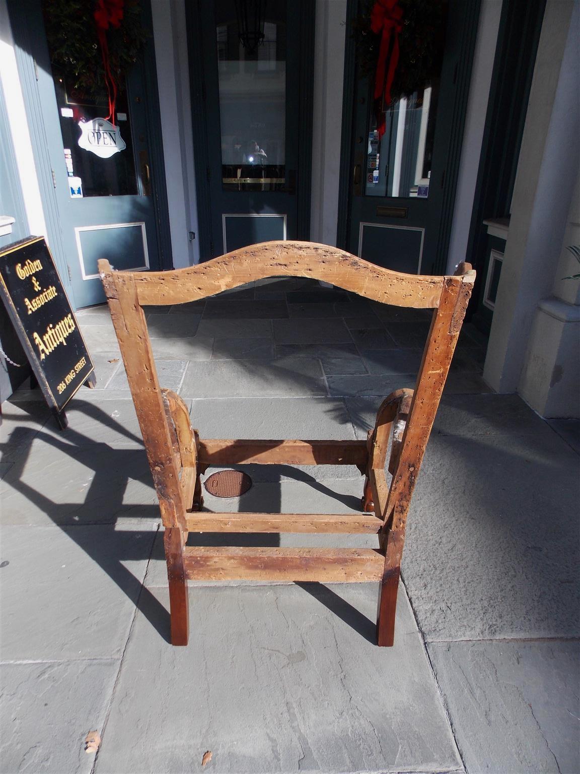 American Southern Chippendale Mahogany Upholstered Wing Back Chair, Circa 1840 For Sale 11