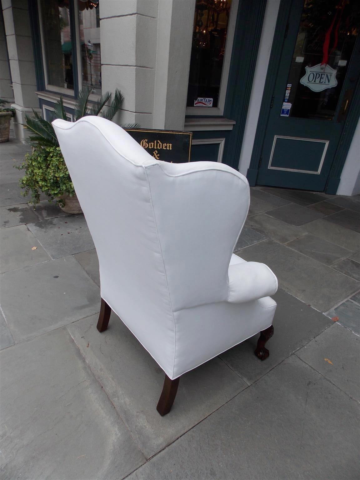 American Southern Chippendale Mahogany Upholstered Wing Back Chair, Circa 1840 For Sale 3