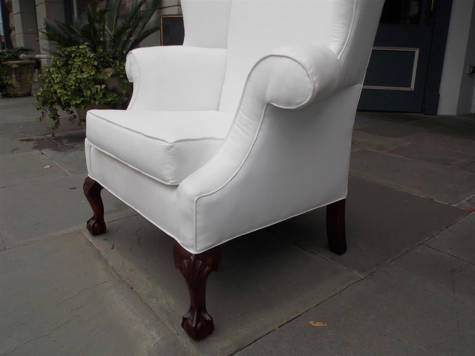 American Southern Chippendale Mahogany Upholstered Wing Back Chair, Circa 1840 For Sale 1