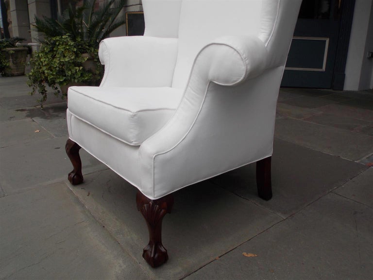 American Southern Chippendale Mahogany Upholstered Wing Back Chair, Circa 1840 For Sale 2