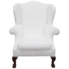 American Southern Chippendale Mahogany Upholstered Wing Back Chair, Circa 1840