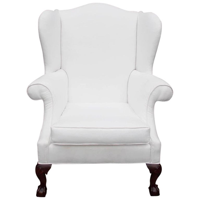 American Southern Chippendale Mahogany Upholstered Wing Back Chair, Circa 1840 For Sale