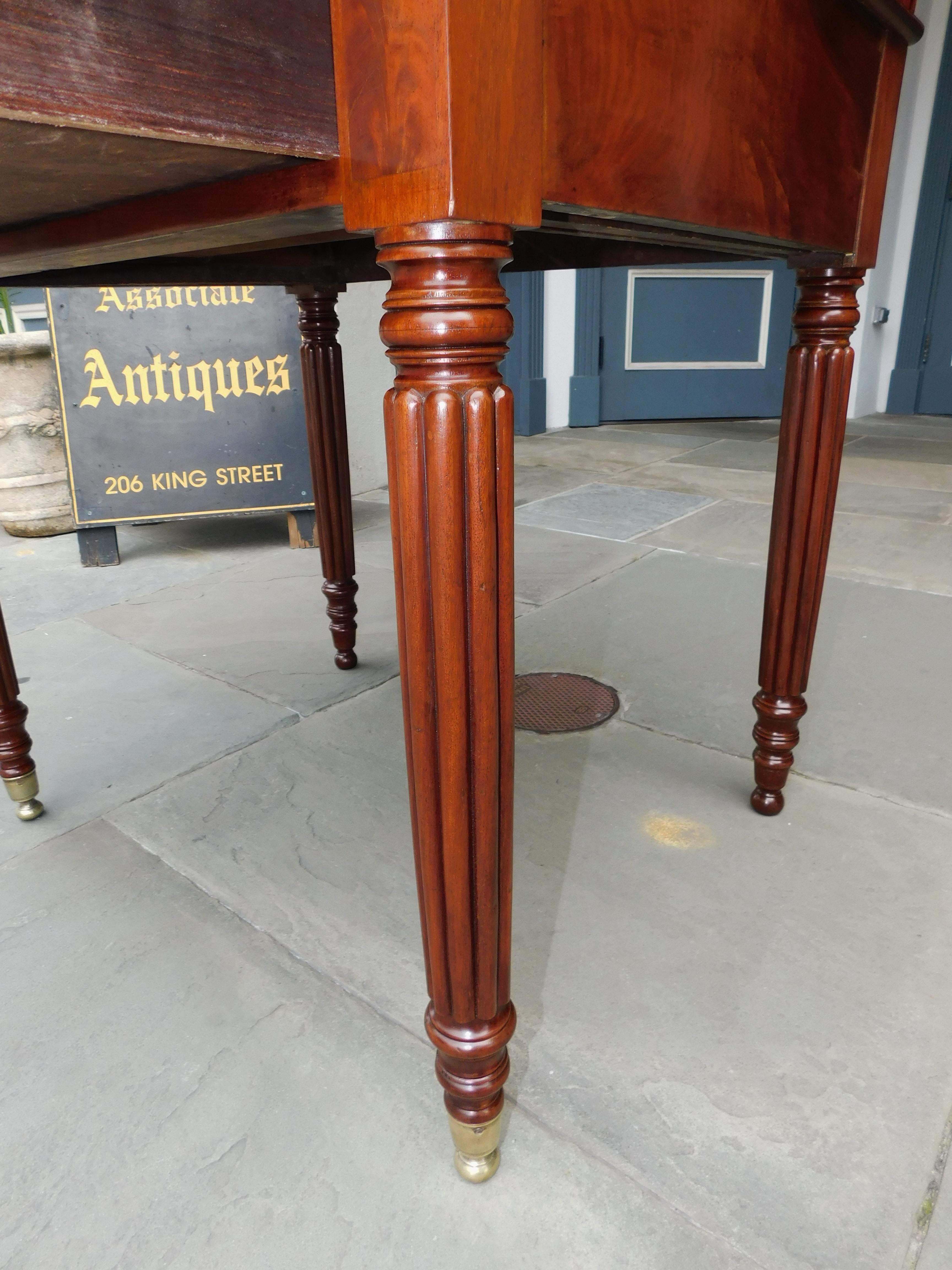 American Southern Mahogany and Leather Plantation Desk with Reeded Legs, C. 1810 For Sale 9