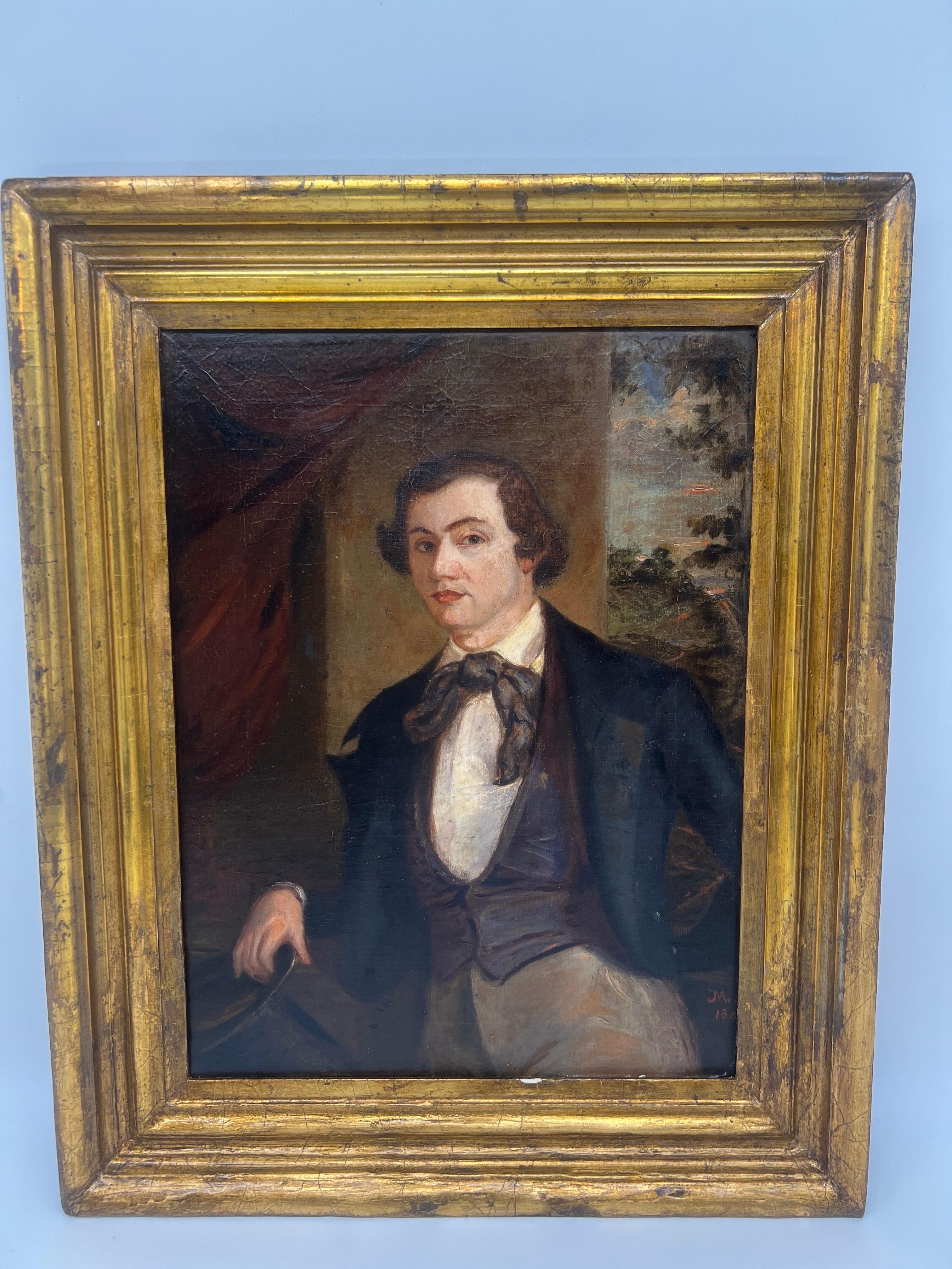 American Southern School O/B Portrait of a Gentleman Circa 1842 In Good Condition For Sale In Atlanta, GA