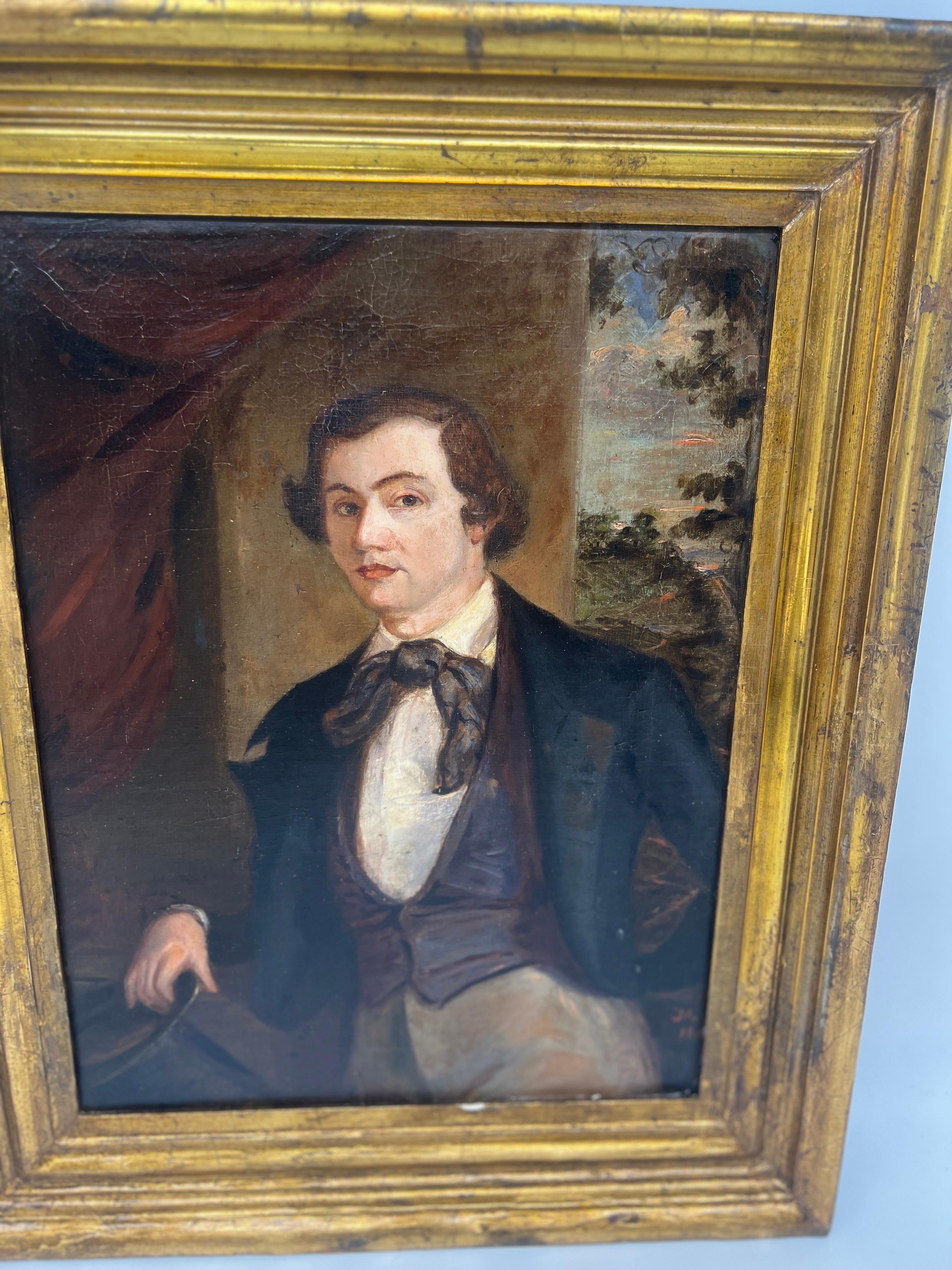 19th Century American Southern School O/B Portrait of a Gentleman Circa 1842 For Sale
