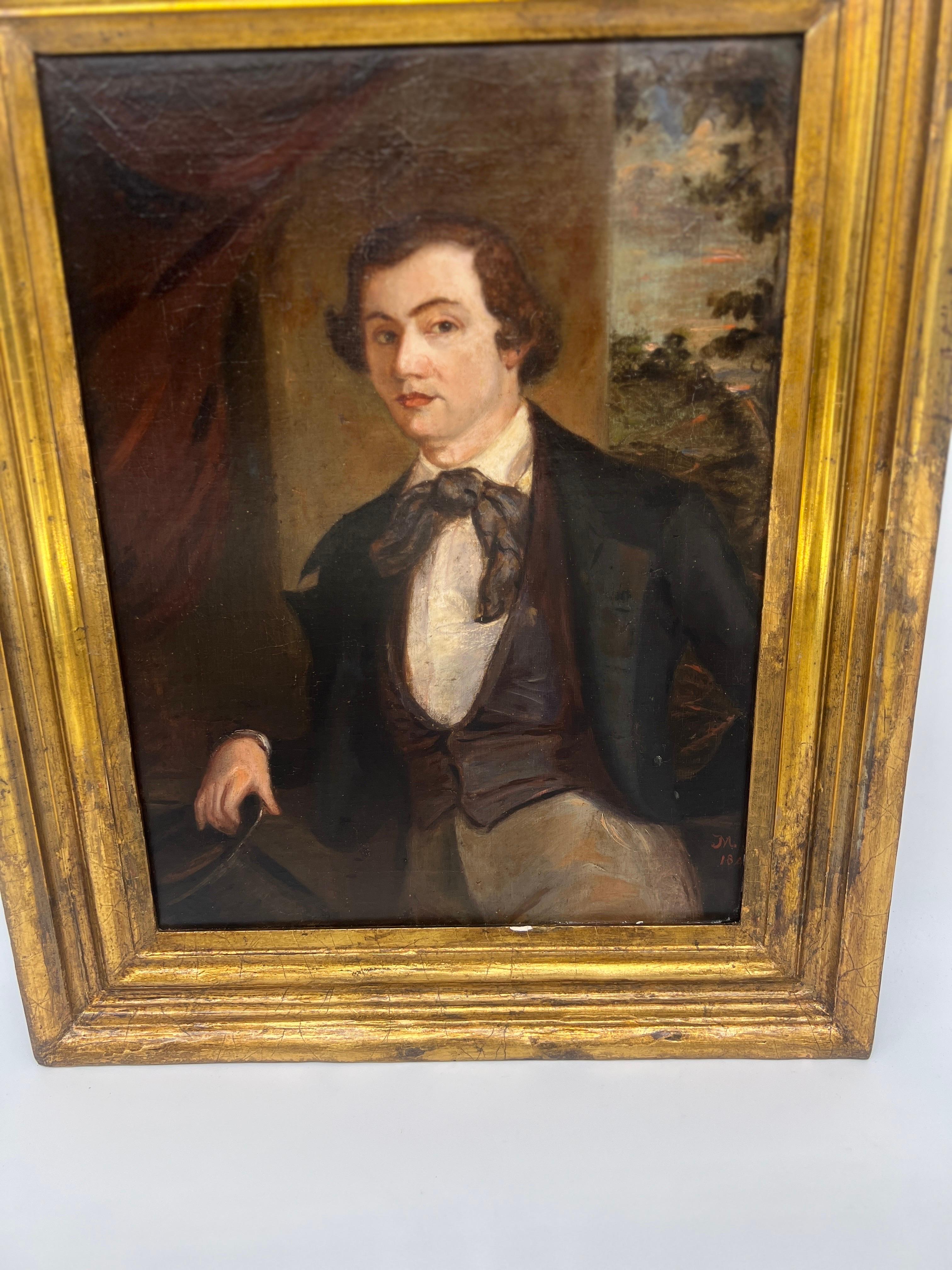 Portrait d'un Gentleman de l'École du Sud d'Amérique O/B vers 1842 en vente 2