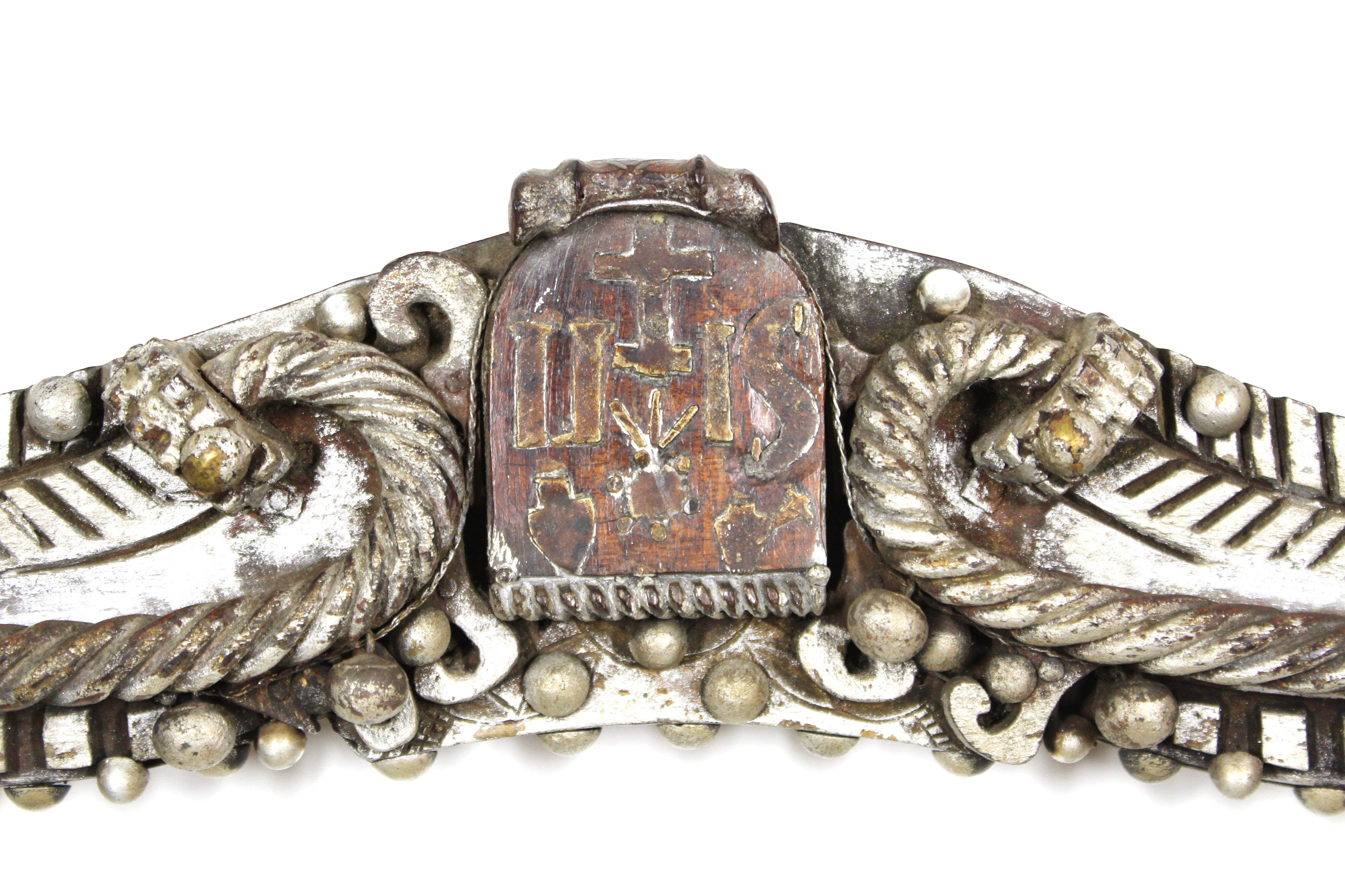 18th Century and Earlier American Southwest Folk Art Carved Wood Frame with Porcelain and Metal Elements