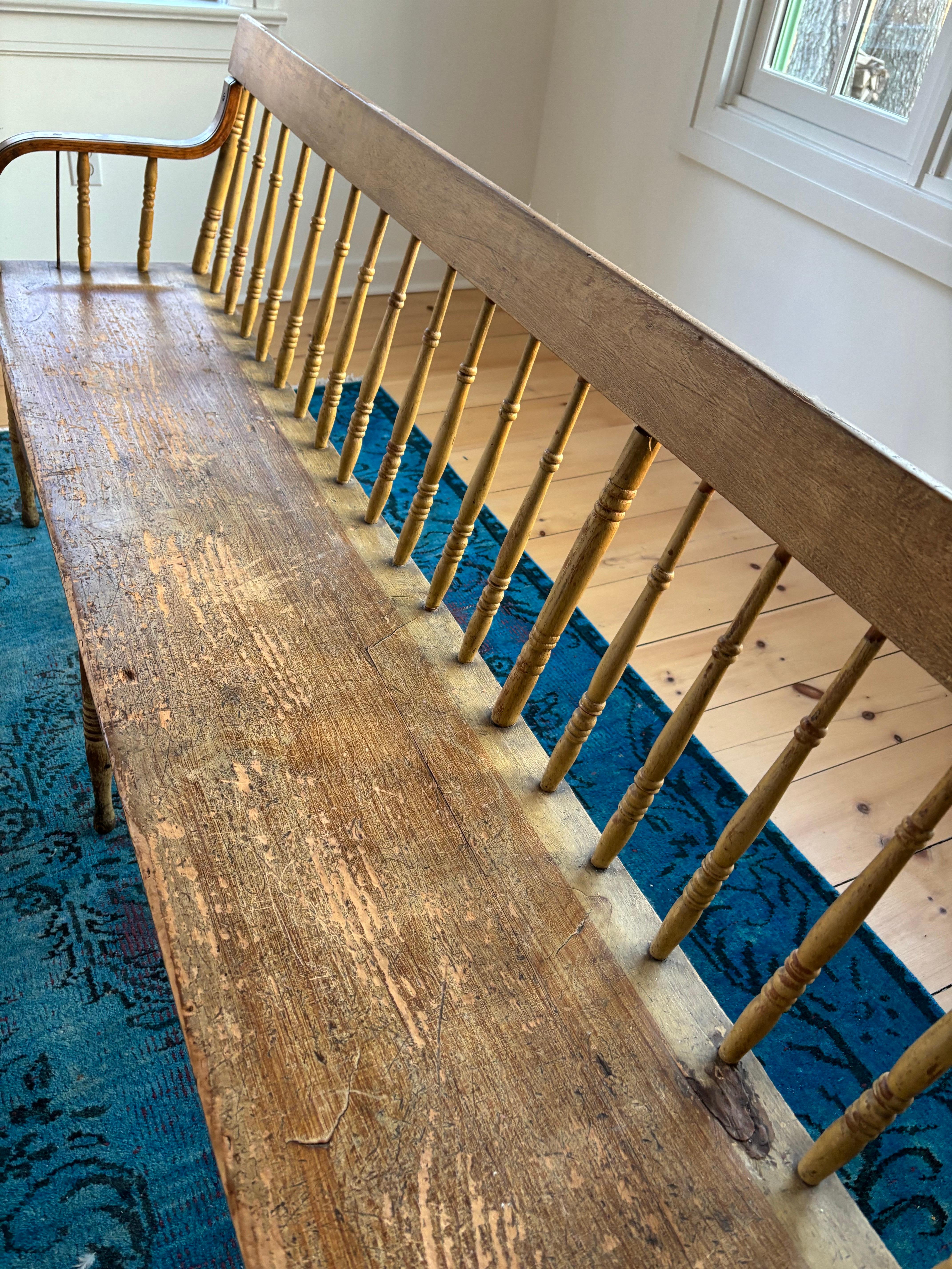 American Craftsman American Spindle Back Plank Bench, Late 19th Century