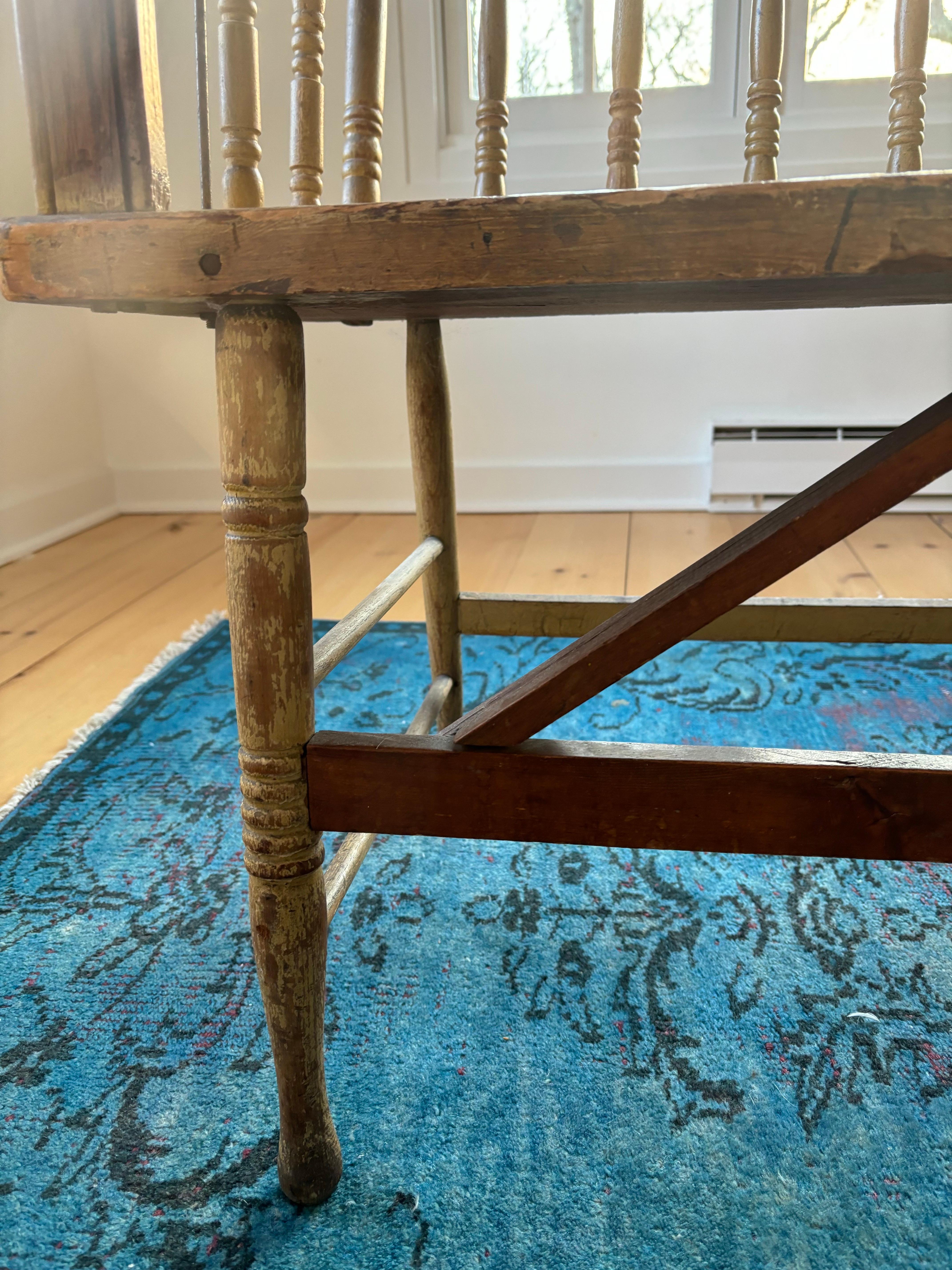 Wood American Spindle Back Plank Bench, Late 19th Century