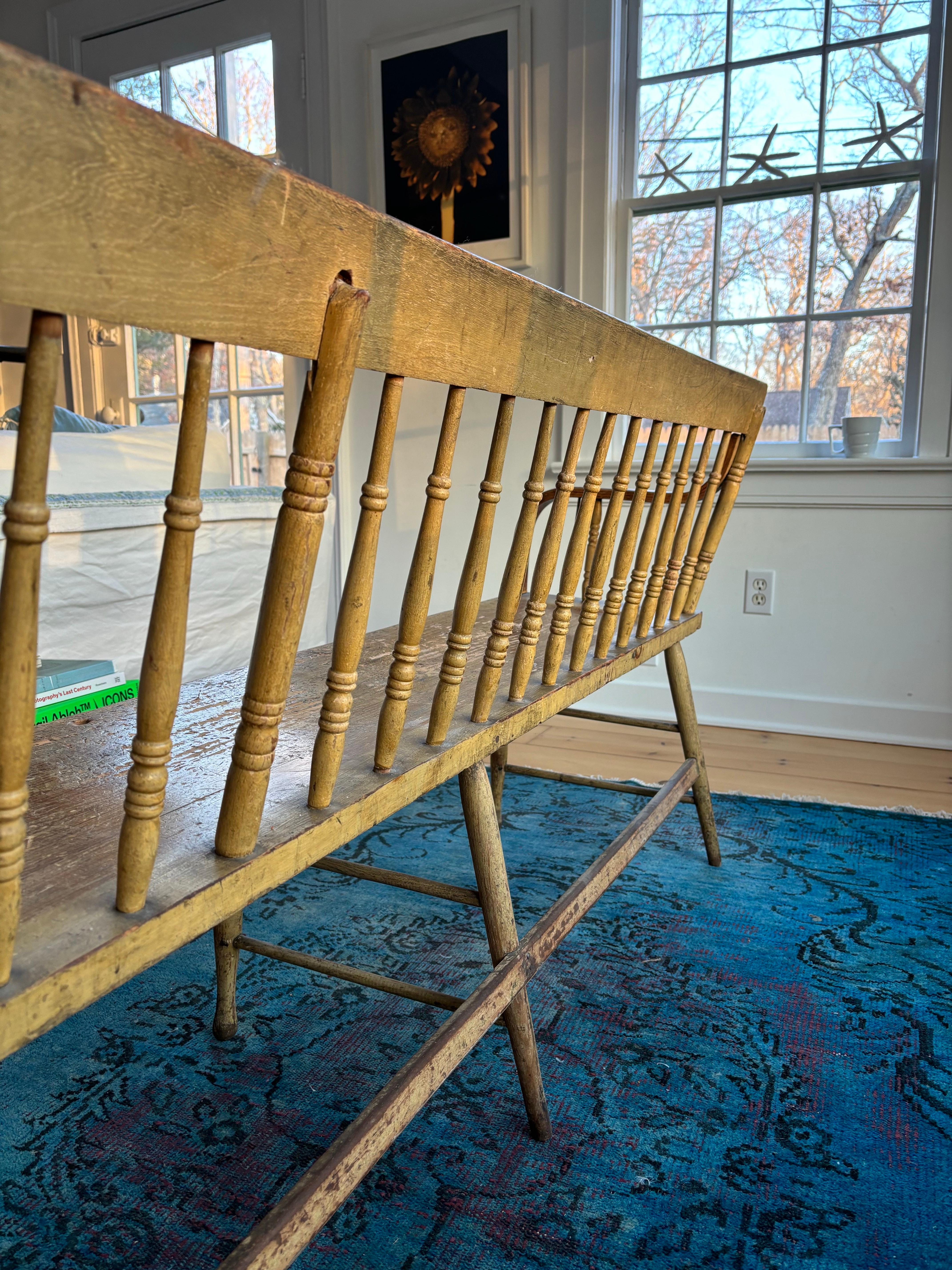 American Spindle Back Plank Bench, Late 19th Century 1