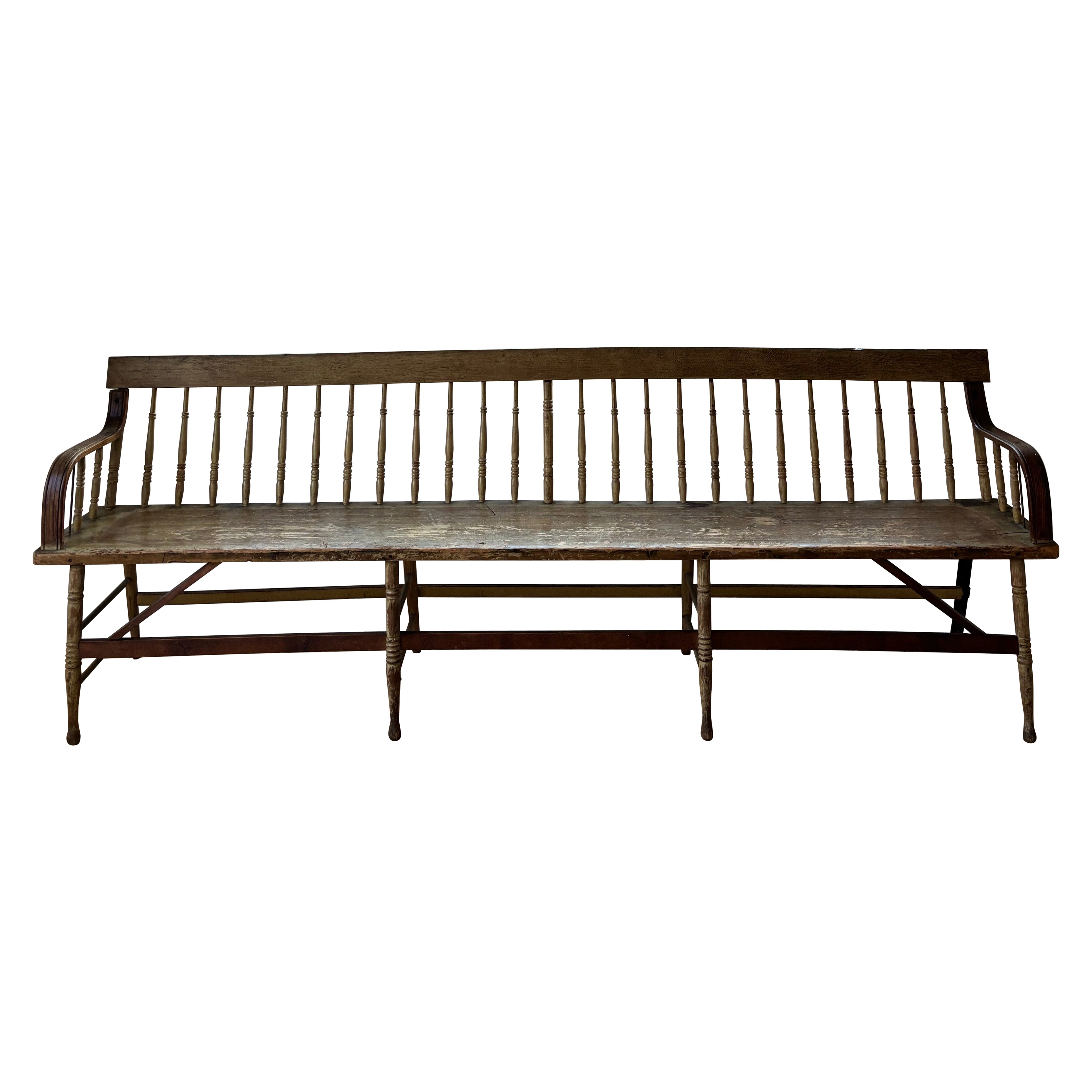 American Spindle Back Plank Bench, Late 19th Century