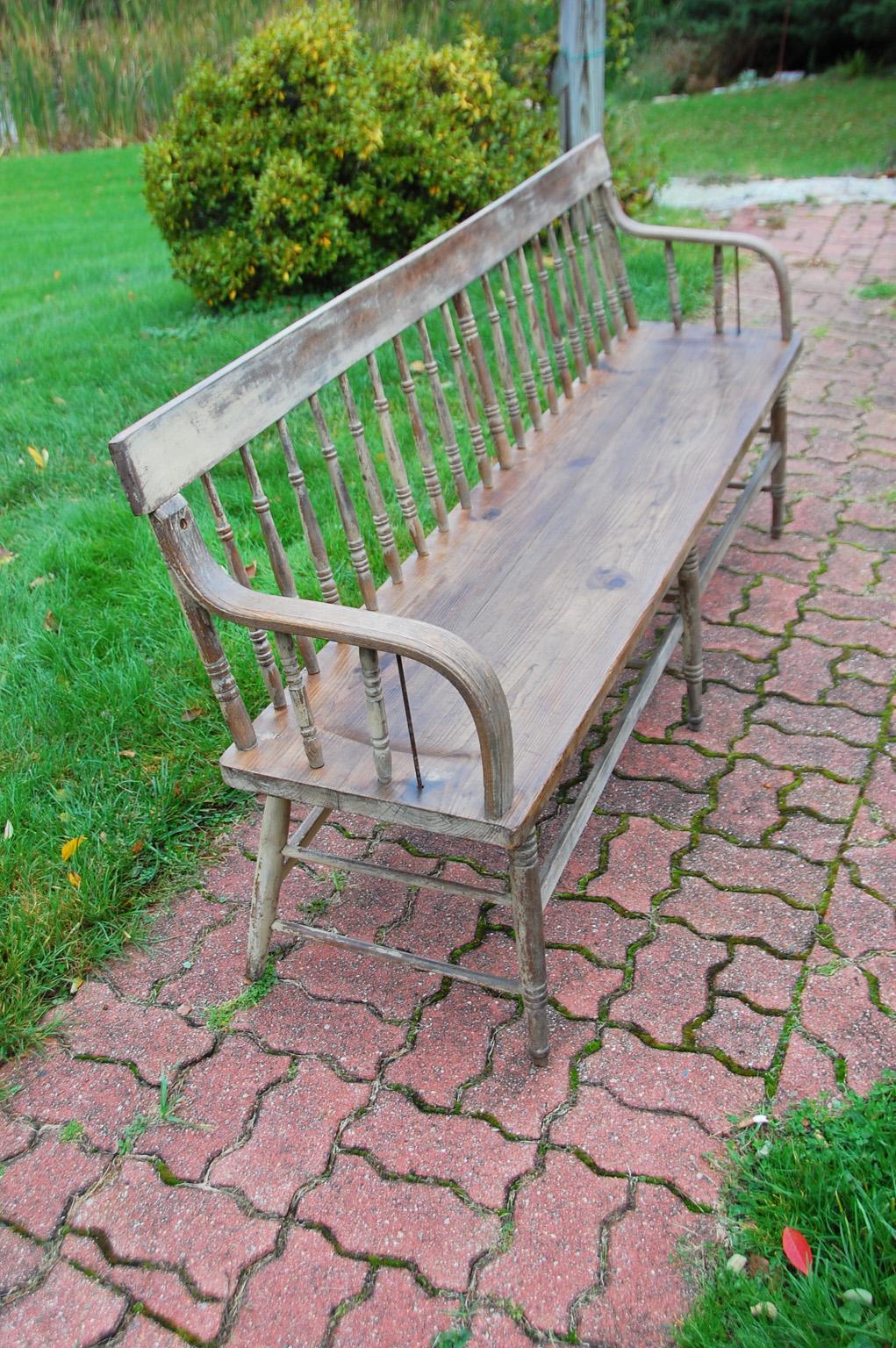 Country American Spindleback Mid 19th Century Bench in Original Paint