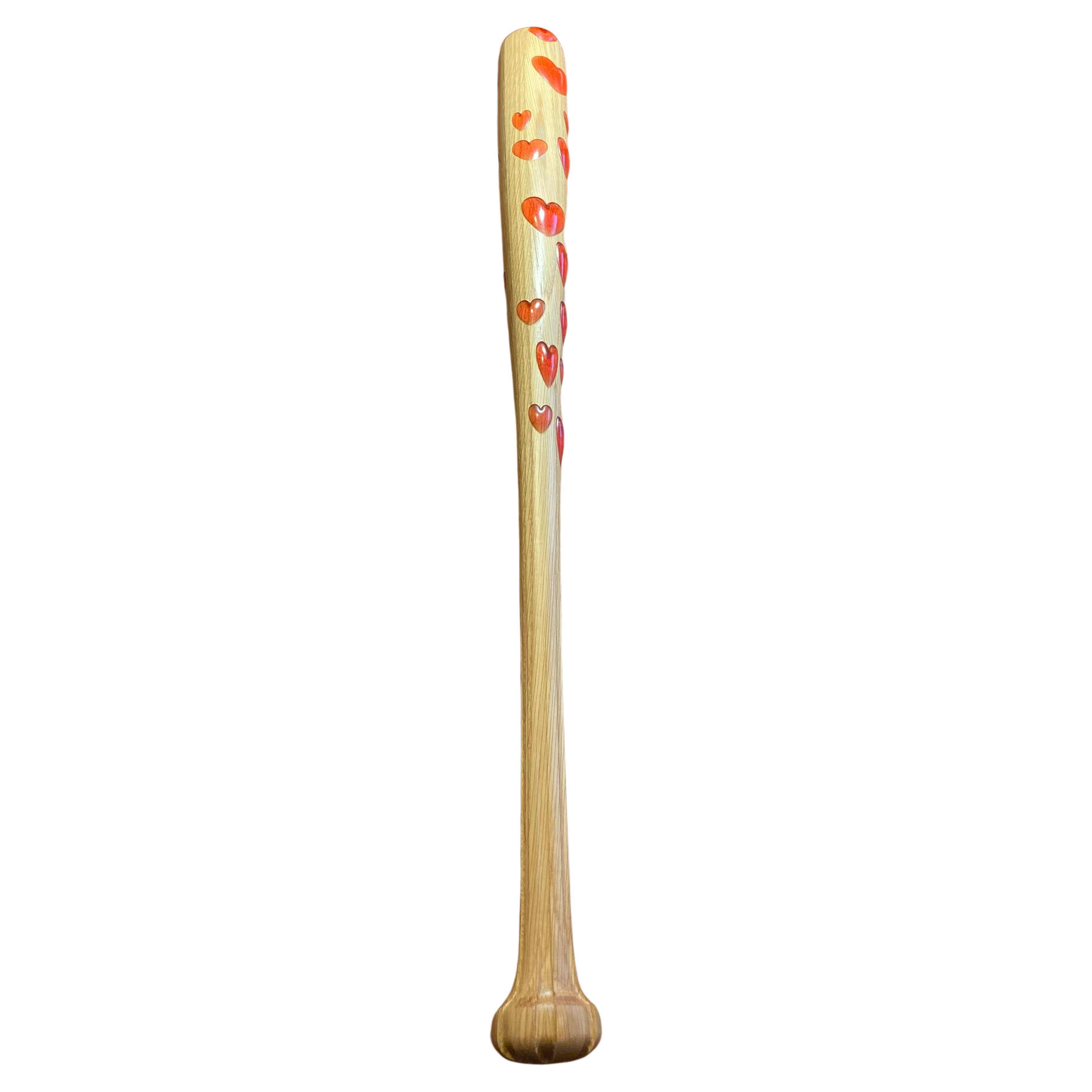 Red Epoxy Solid Oak heart Baseball Bat collectable in stock