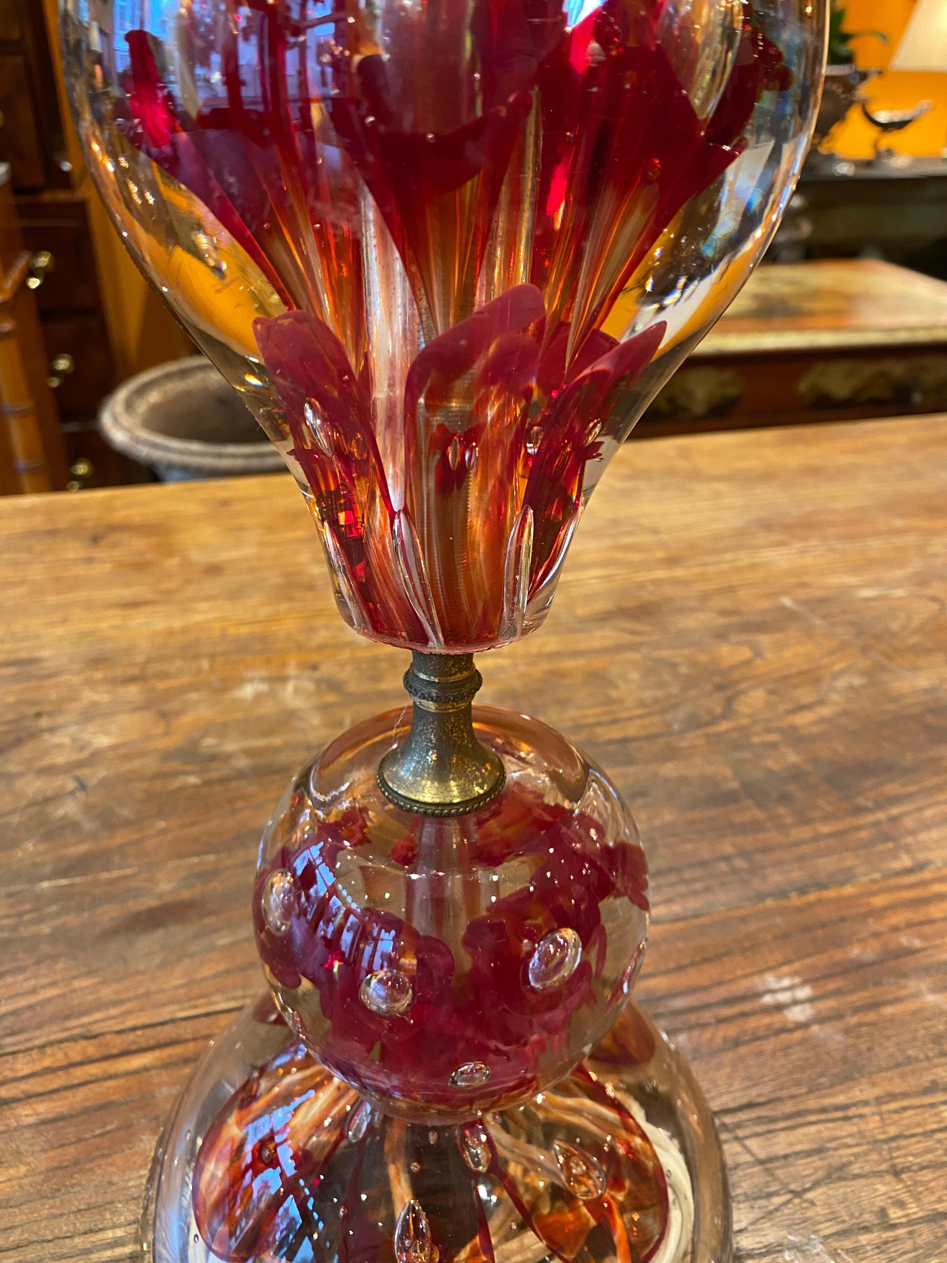 American St. Clair paperweight glass lamp, mid-20th century.