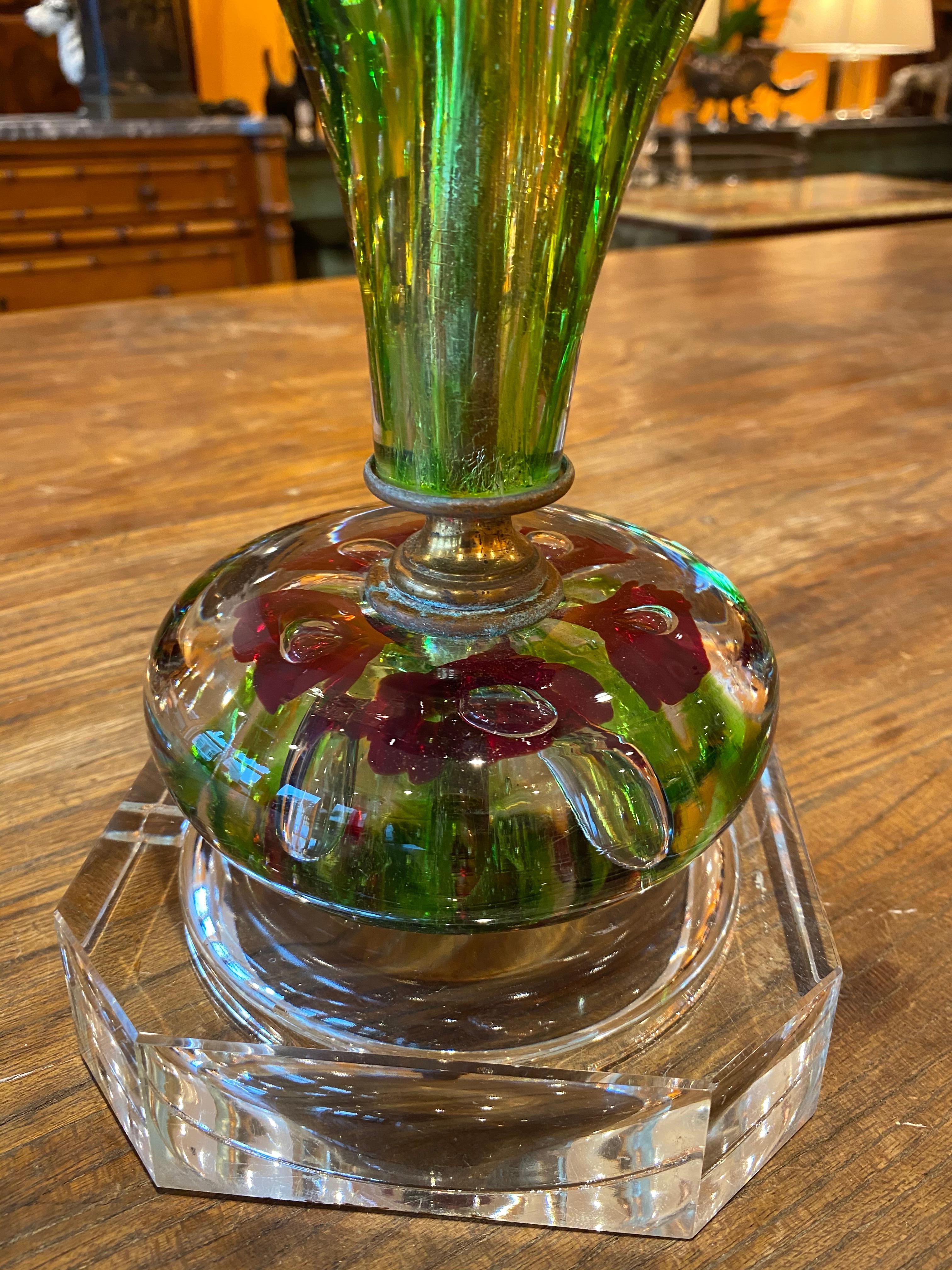 American St. Clair paperweight glass lamp, mid-20th century.