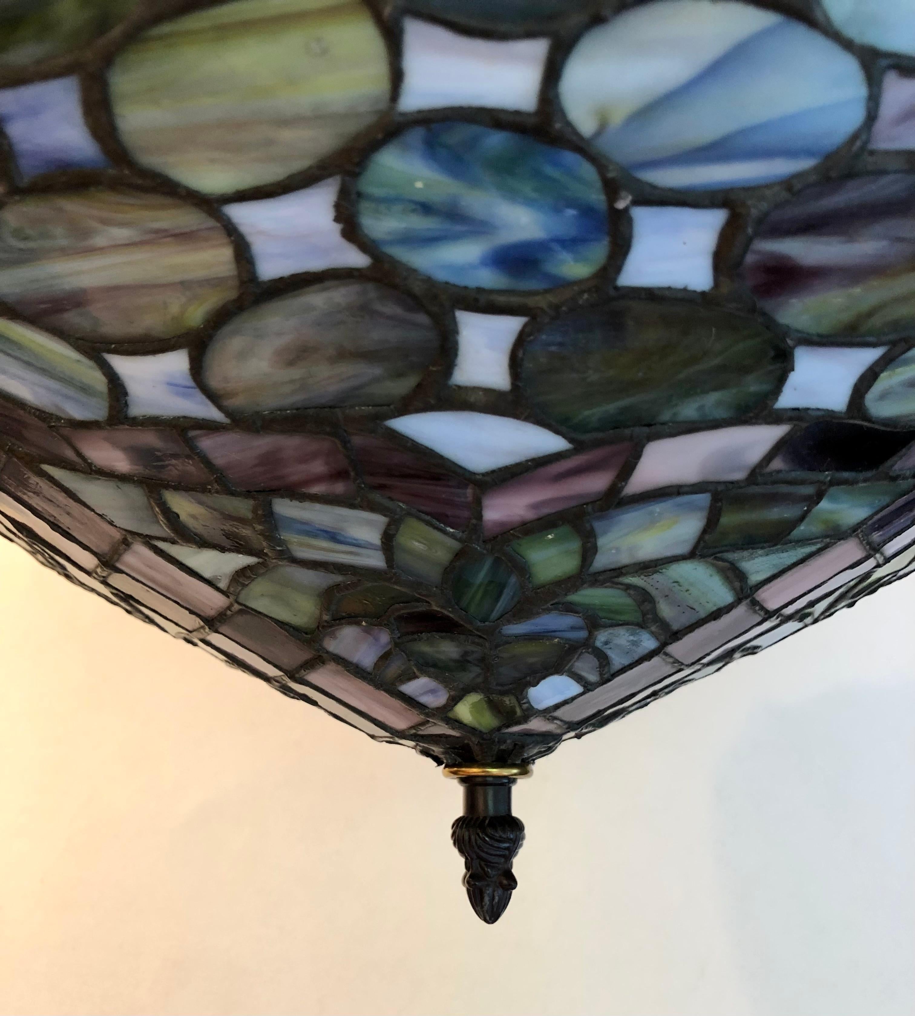 Hand-Crafted American Stained Glass Pendant Chandelier in Tiffany STyle