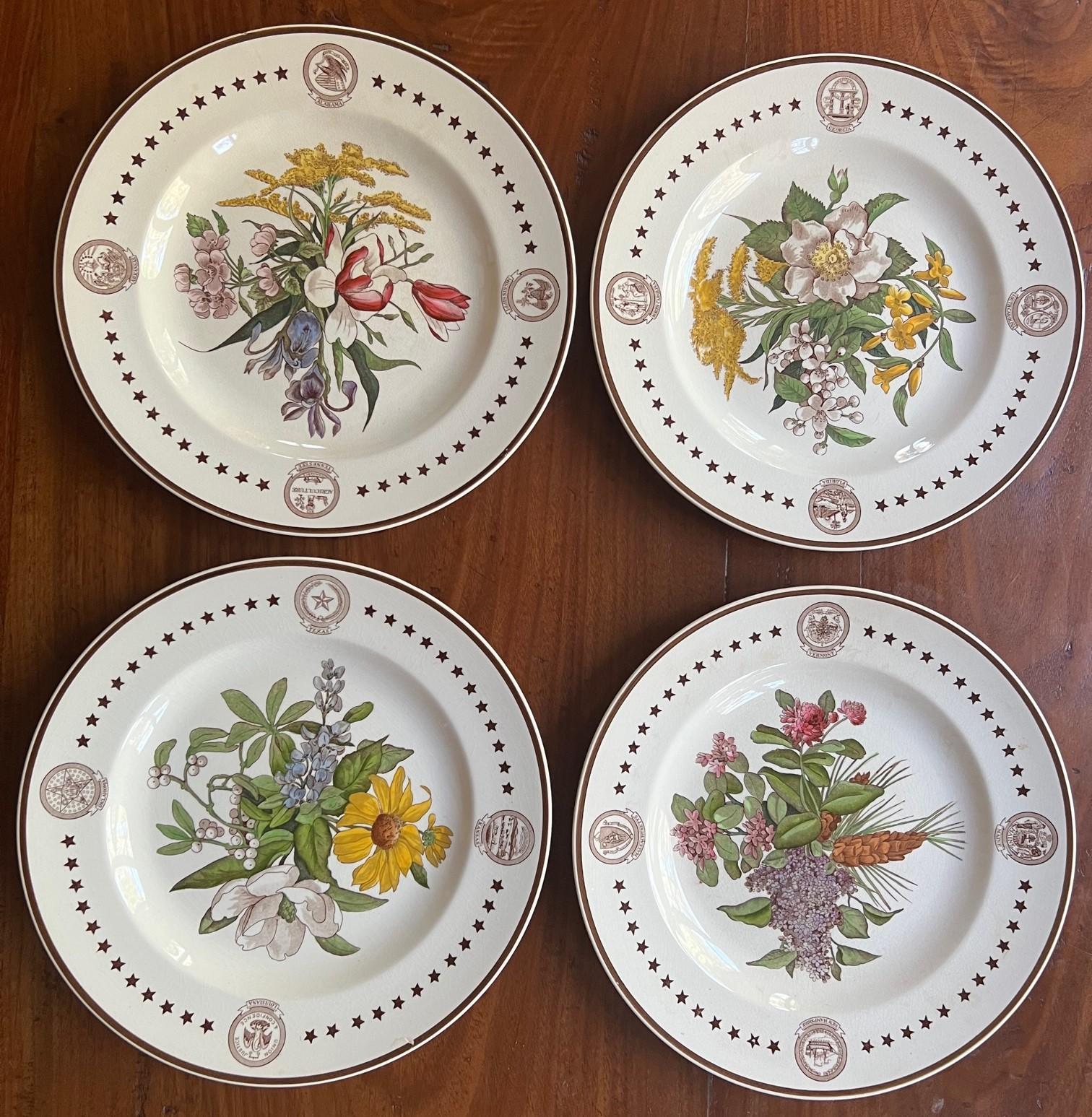 American Classical American State Flower Plates by Wedgewood- Set of 12, circa 1939
