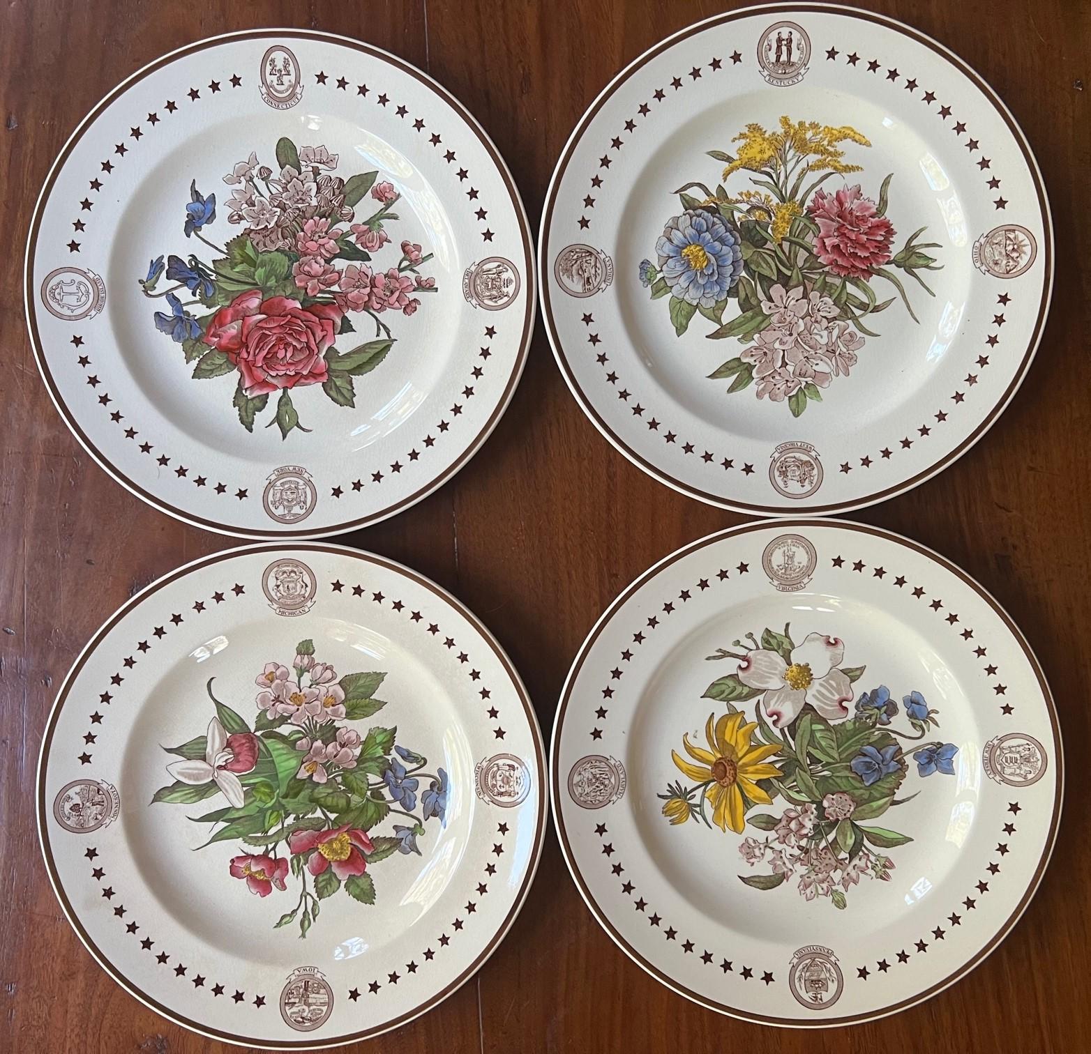 English American State Flower Plates by Wedgewood- Set of 12, circa 1939