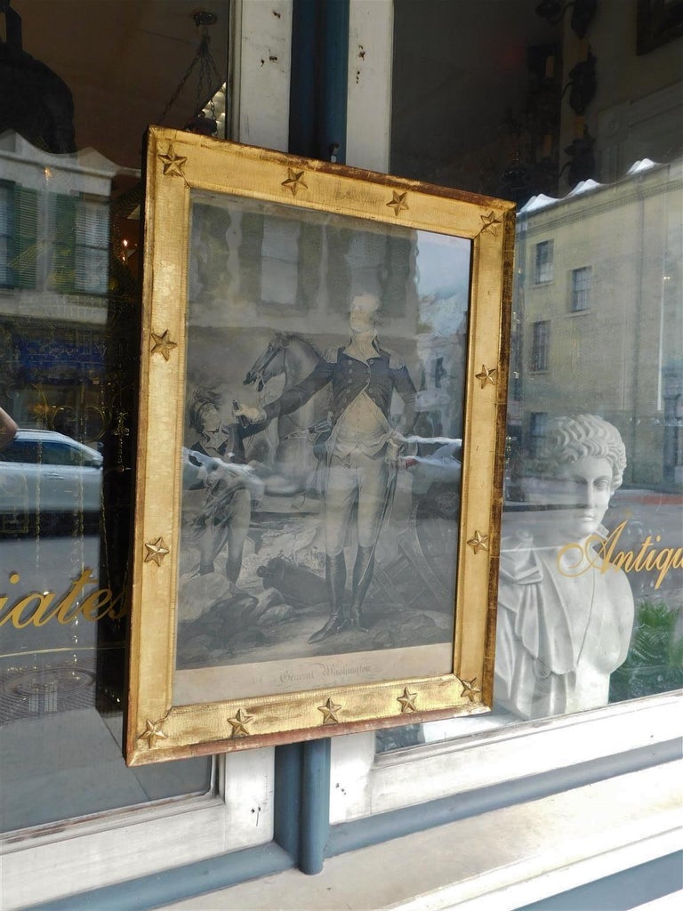 American Colonial American Steel Engraving of George Washington in Orig. Gilt Starred Frame C 1800 For Sale