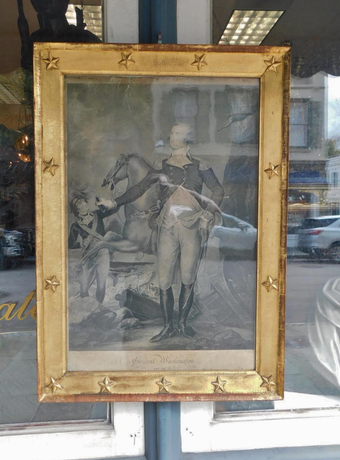 American Steel Engraving of George Washington in Orig. Gilt Starred Frame C 1800 In Excellent Condition For Sale In Hollywood, SC