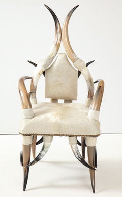 American Steer Horn, White Hide Chair