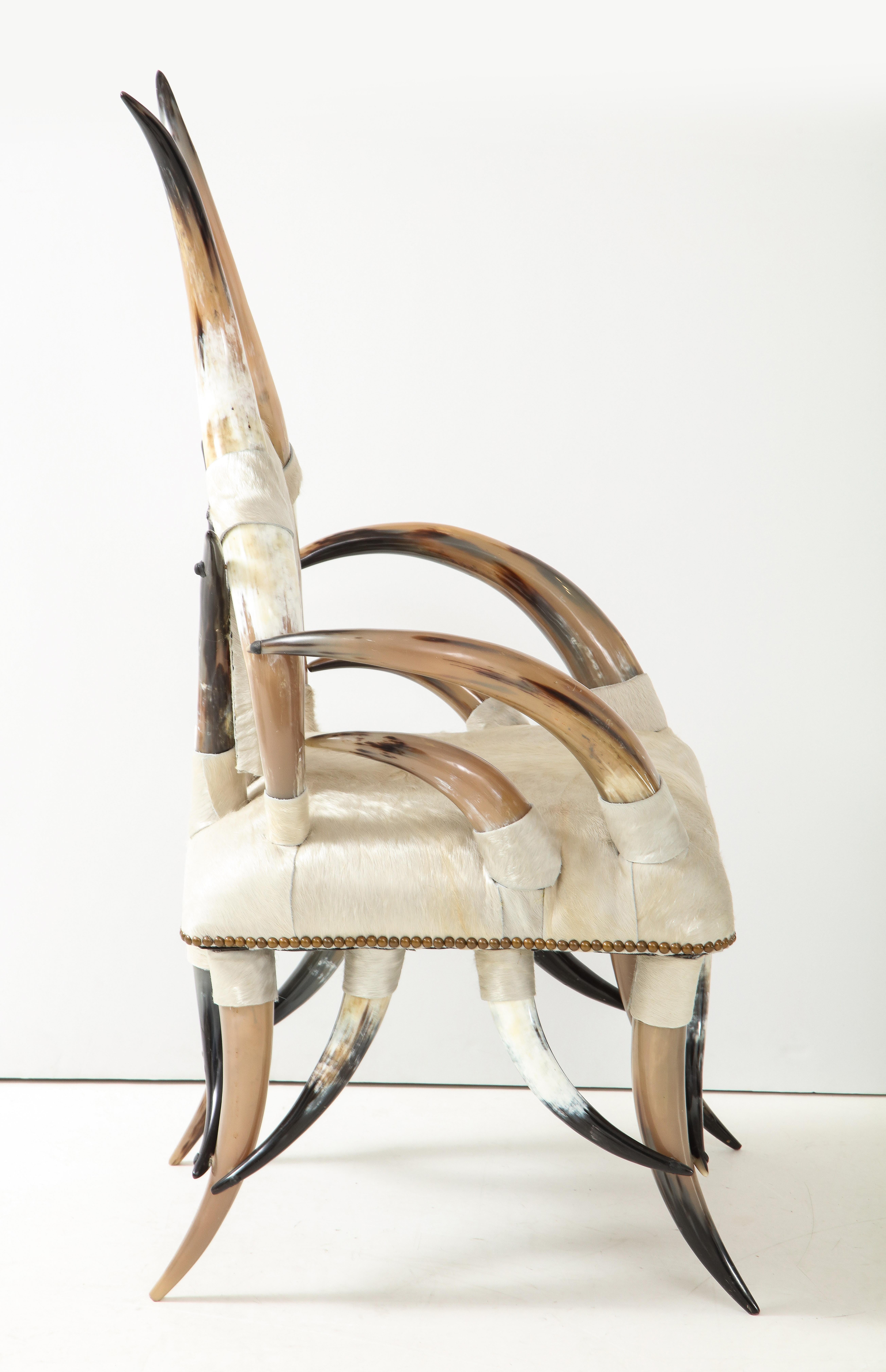 American Steer Horn, White Hide Chair In Good Condition In New York, NY
