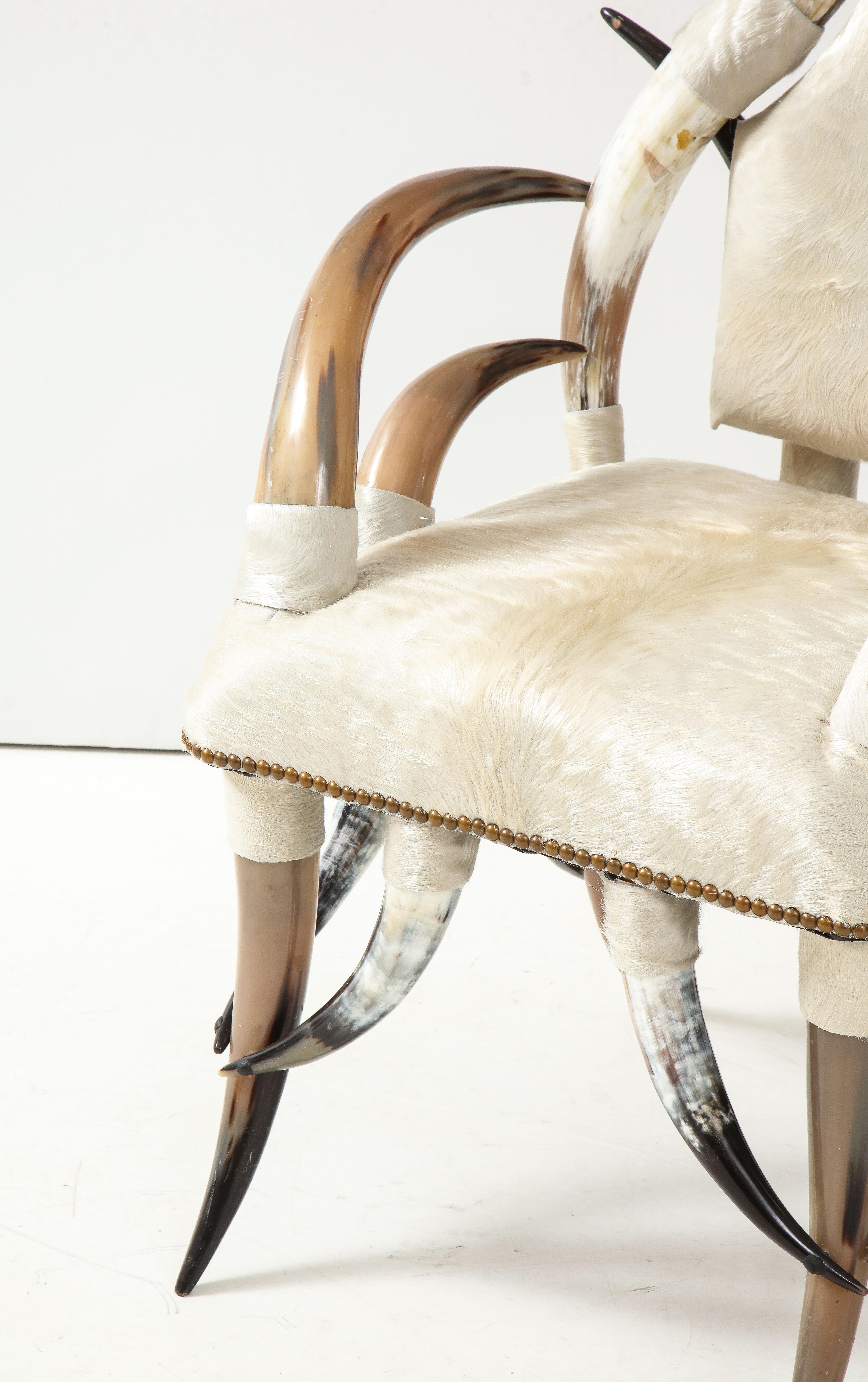 20th Century American Steer Horn, White Hide Chair