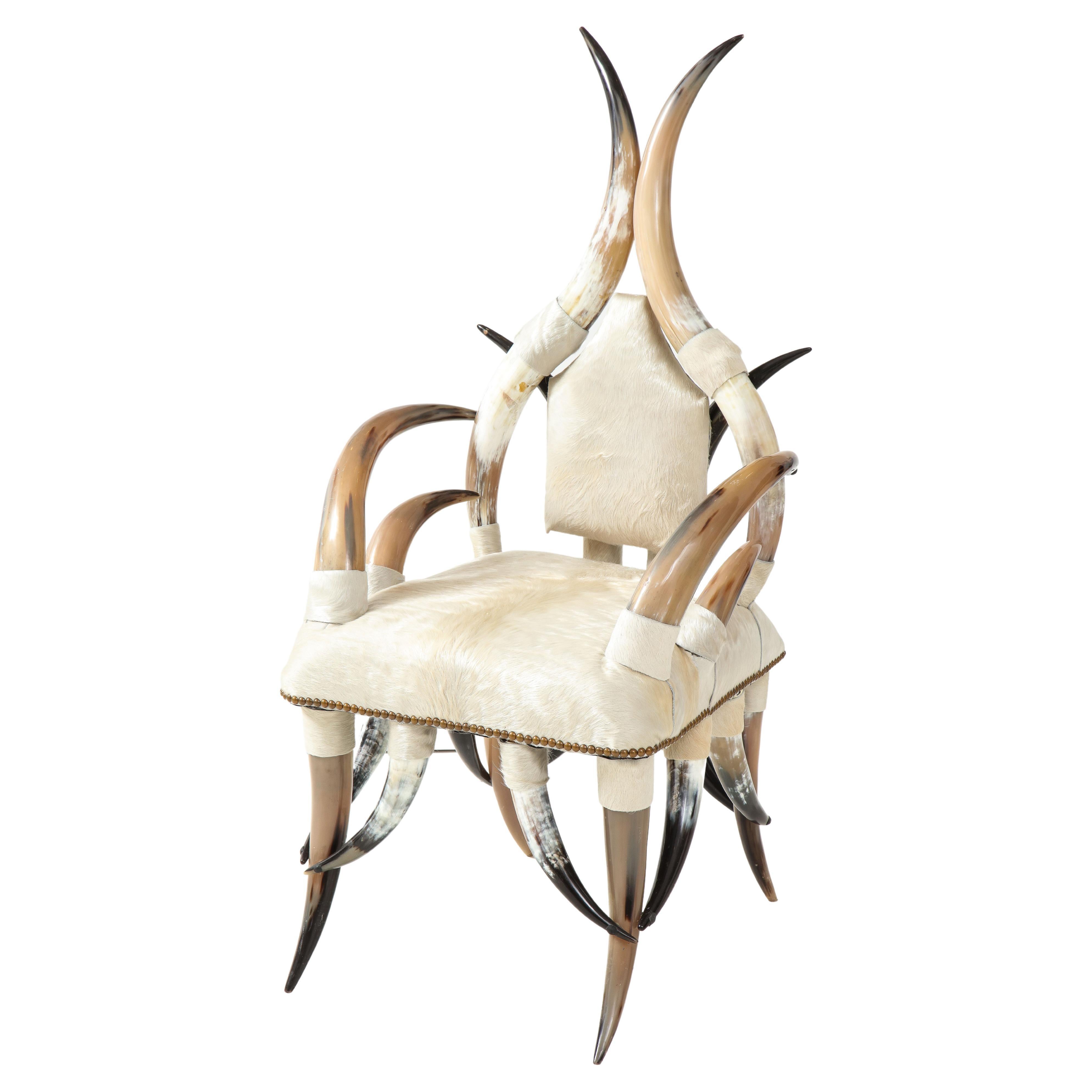 American Steer Horn, White Hide Chair