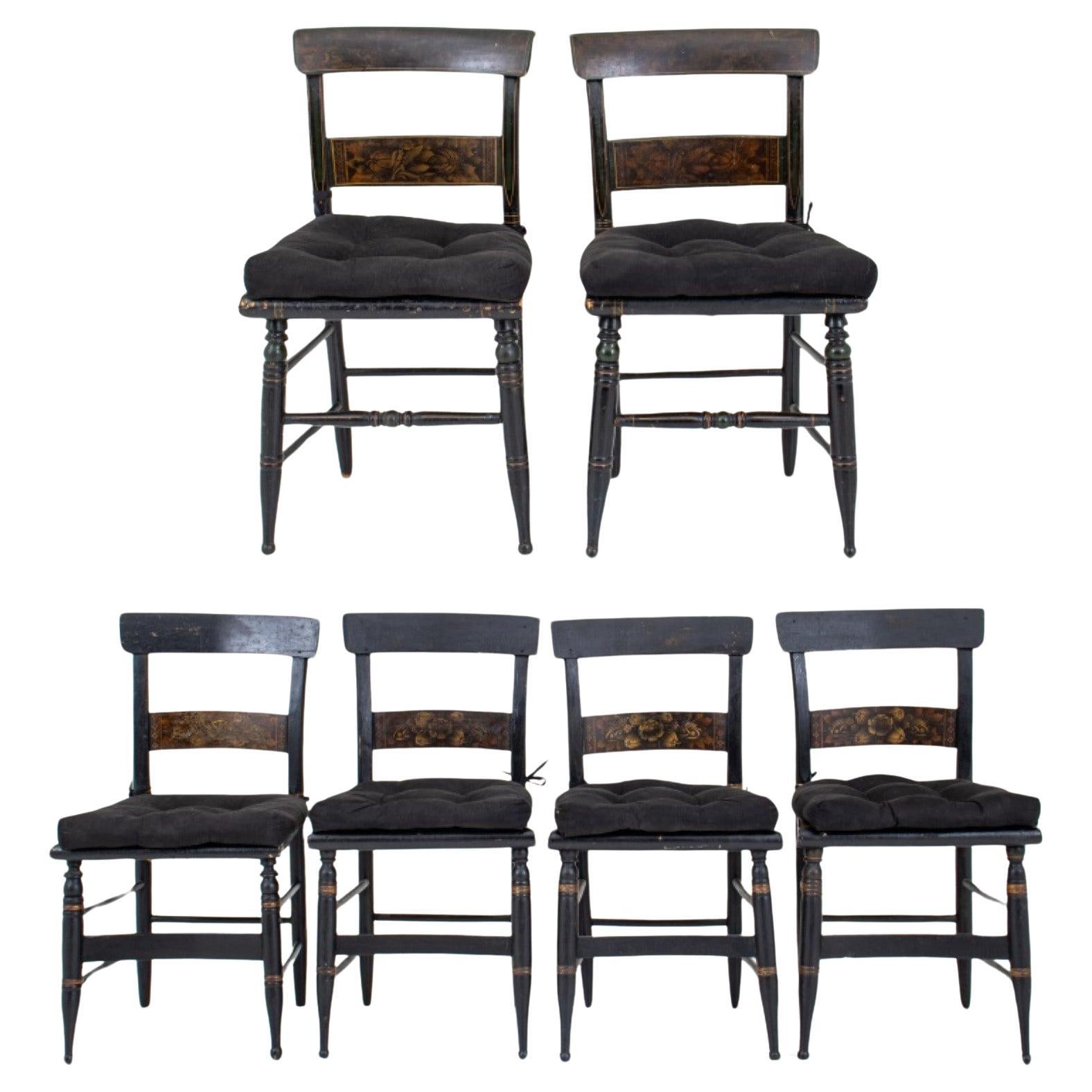 American Stenciled and Ebonized Side Chairs, 6 For Sale