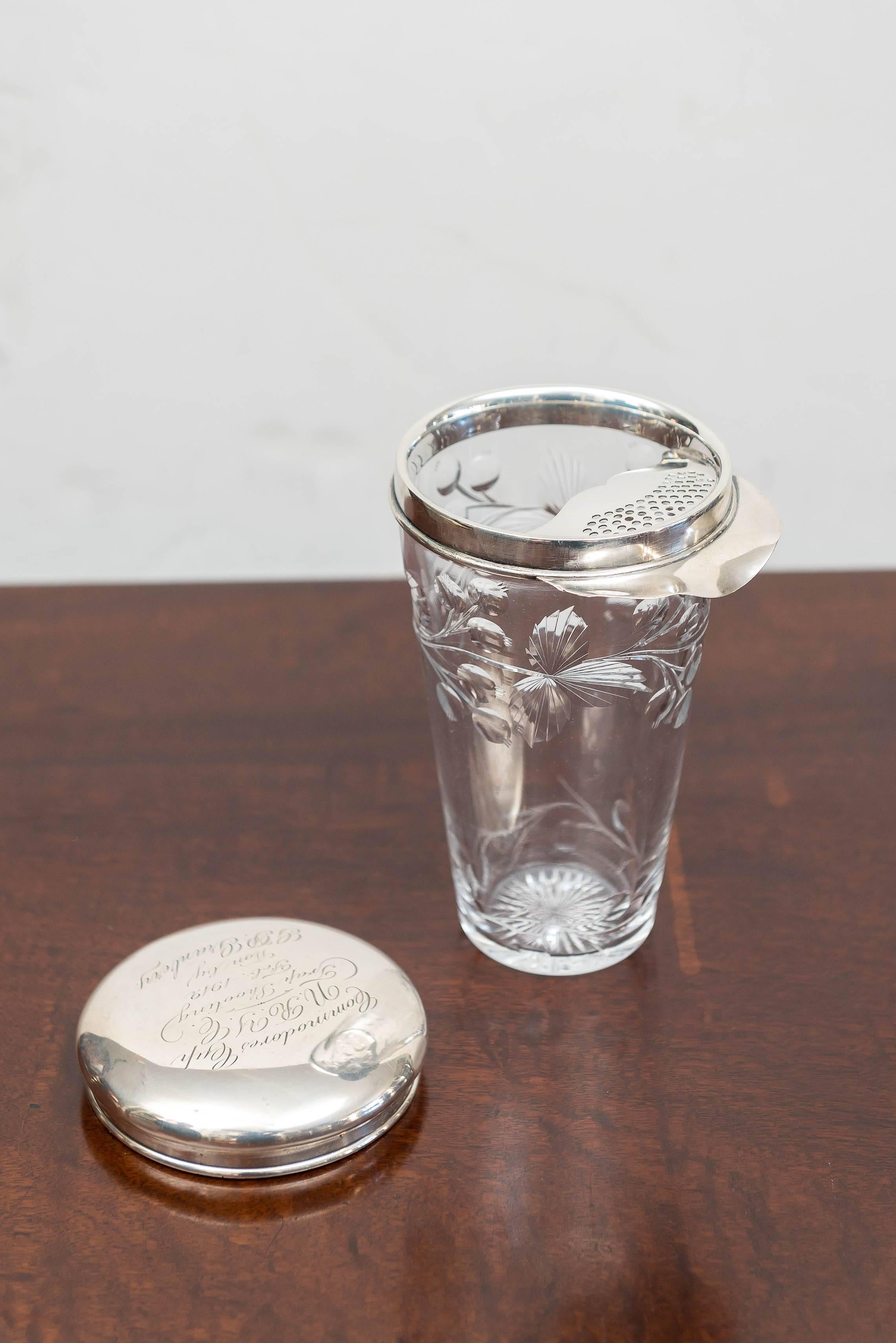 American Sterling, Cut Glass Cocktail Shaker or Trophy, New Rochelle N Y, 1912 In Good Condition In San Francisco, CA