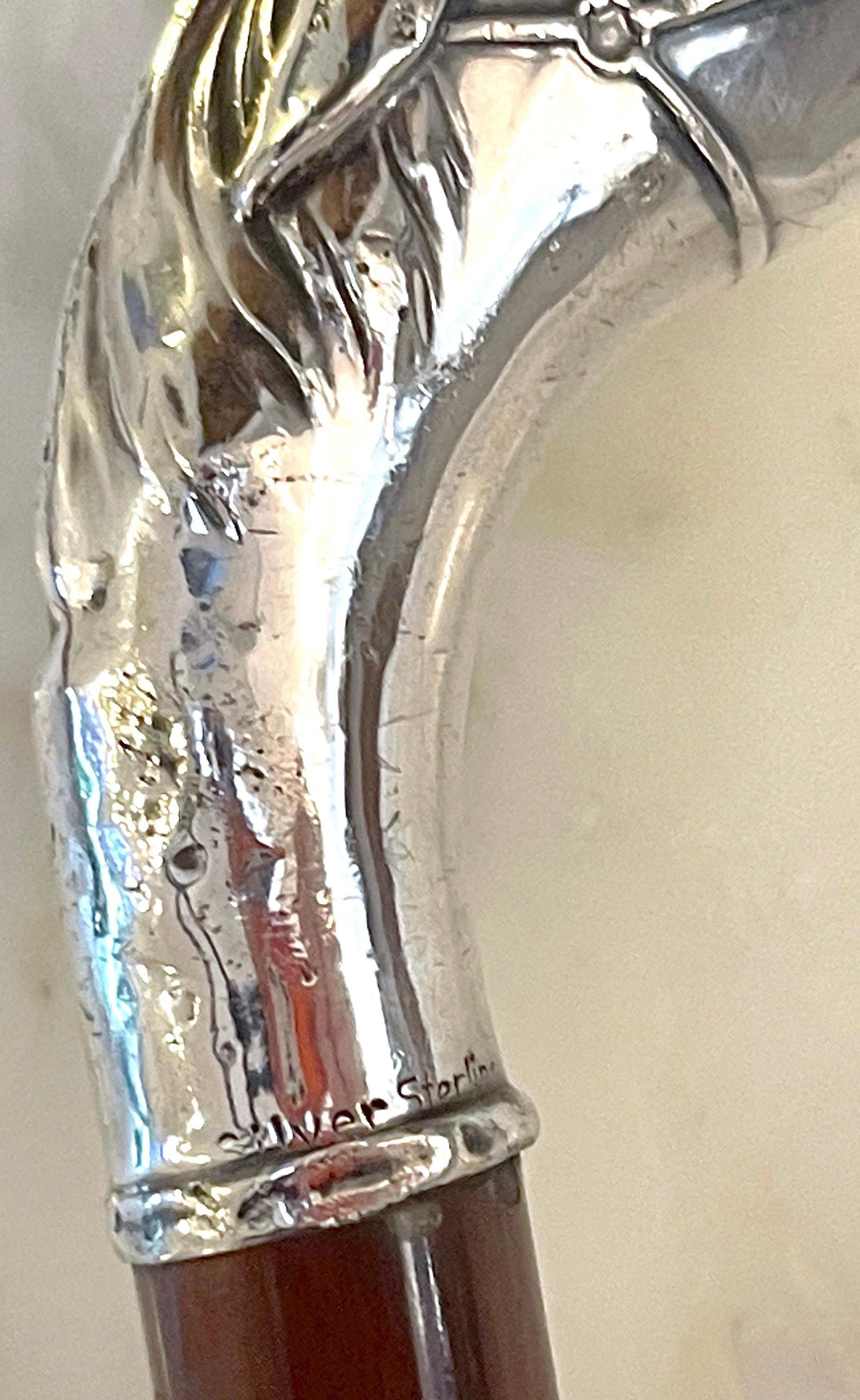 American Sterling Handled Bridled Race Horse Cane/ Walking Stick, Circa 1920 5